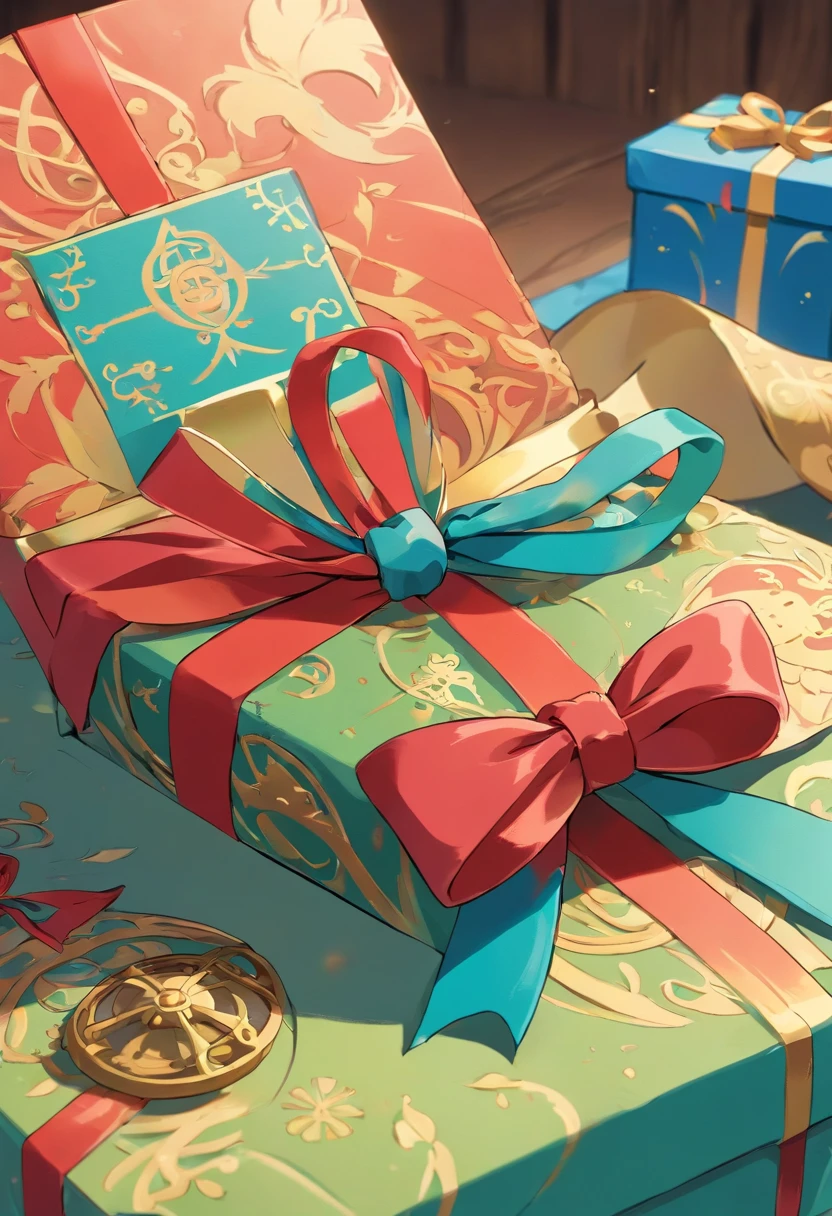 Capture a close-up shot of a beautifully wrapped gift, showcasing the intricate details of the ribbon and paper.