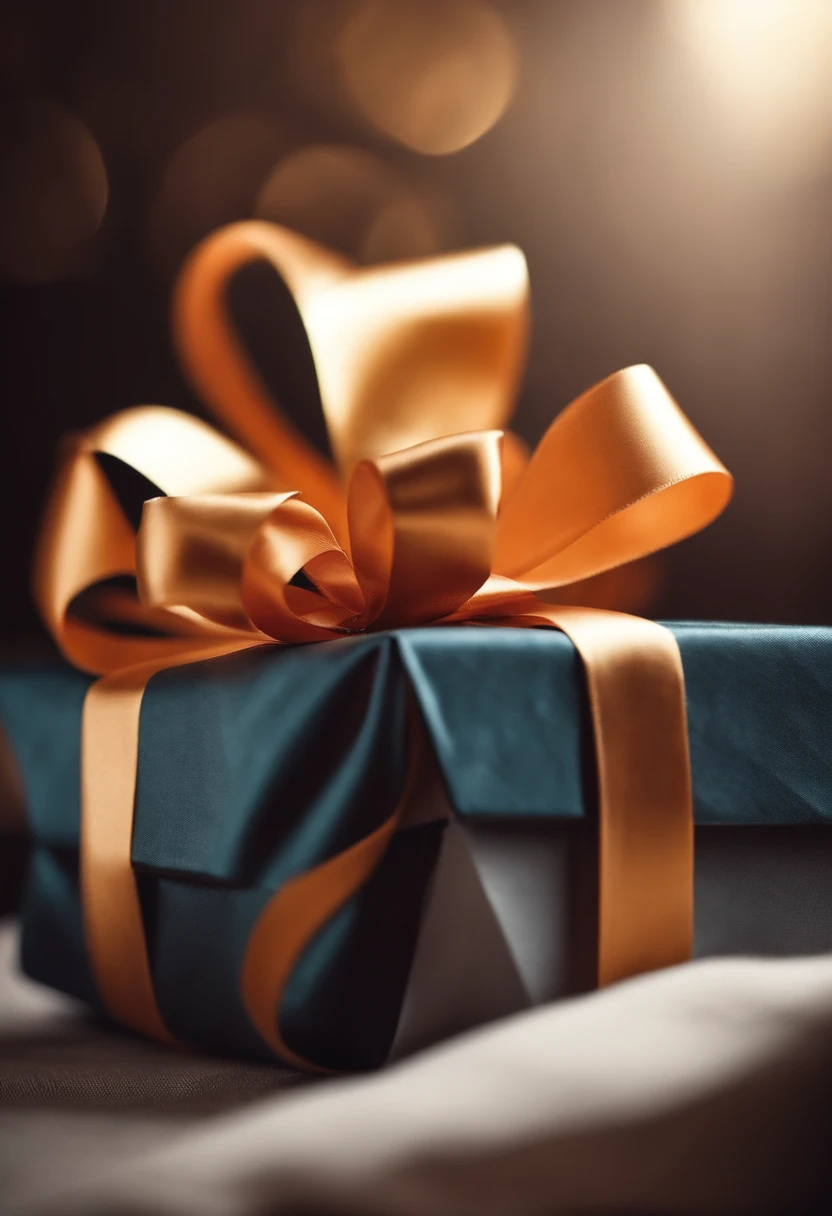 Capture a close-up shot of a beautifully wrapped gift, showcasing the intricate details of the ribbon and paper.