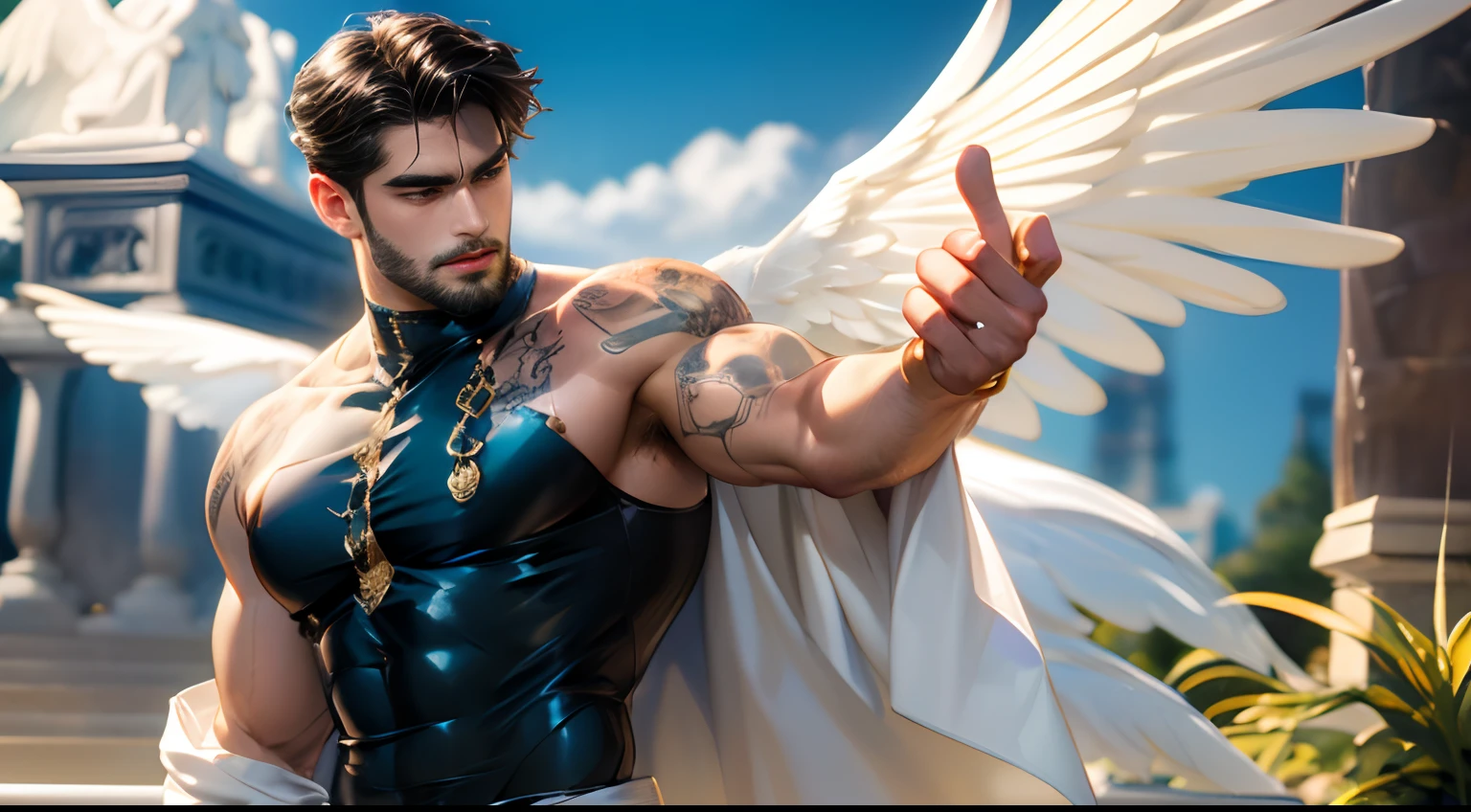 super high resolution, best quality, photo, 4k, (photorealistic: 1.4), cinematic lighting, handsome blonde ukrainian bodybuilder boy,  blue eyes, full naked male angel with large translucent wings, expose the penis, huge penis, errected, shirtless naked muscular man, abdominal muscles dressed in medieval gold armor, detailed feathers, men angel with large translucent wings, muscular , he is holding agolden sword , abdominal muscles clad in medieval gold armor, detailed feathers, on the beach background( huge boat behinde),  contrasts, smooth skin, soft hands, correct anatomy, five fingers. focus on the penis, big ass