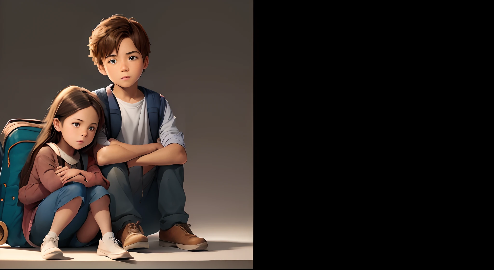 based on this image make Ana and Daniel, various poses and expressions on white background, book illustration style, simple, cute, 8 and 10 years old, colors, simple clothes, no book, no glasses, no backpack