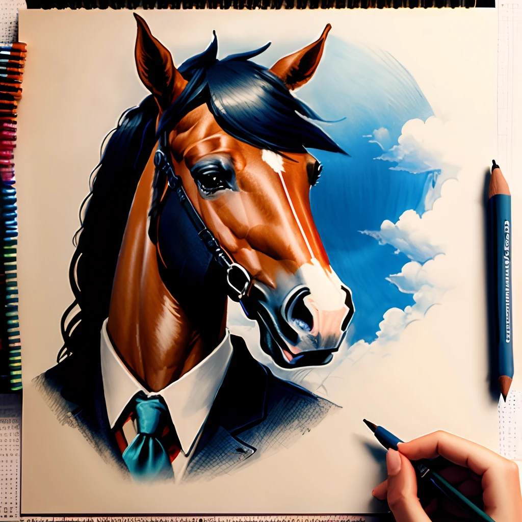 Drawing of a disney style reporter horse