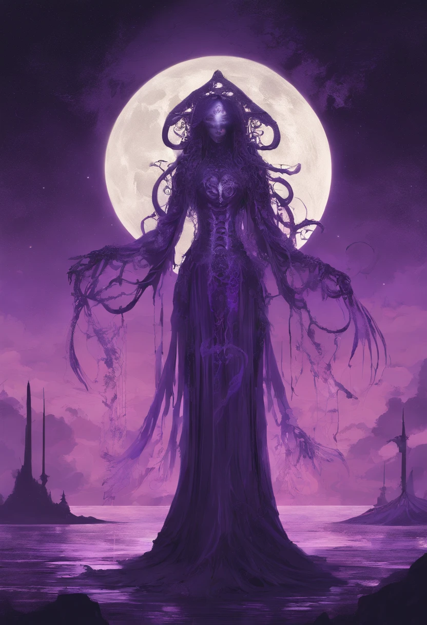 A woman in a long dress standing in front of a full moon - SeaArt AI