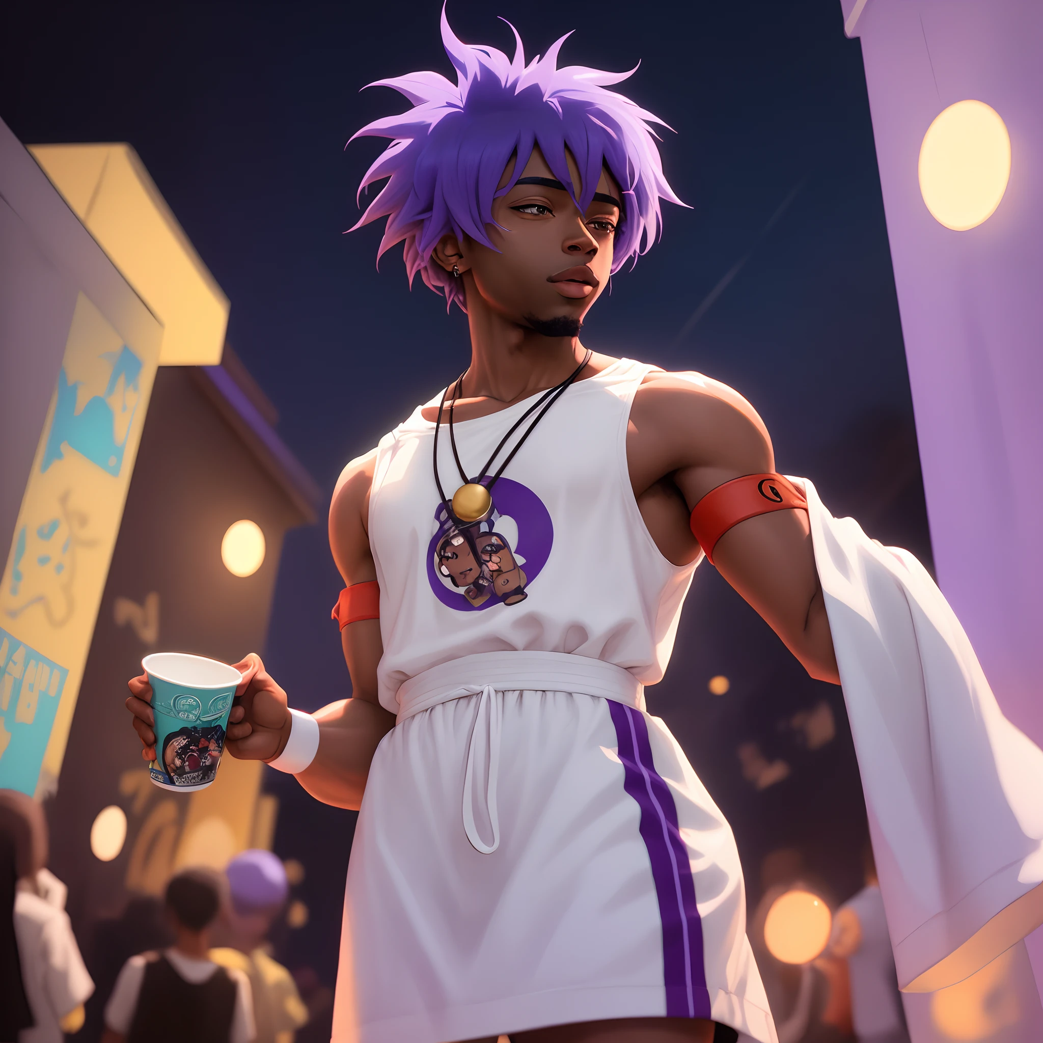 Brent faiyaz anime holding a white cup with glowing purple inside