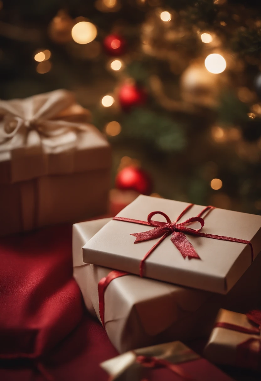 Capture a close-up shot of a beautifully wrapped gift, showcasing the intricate details of the ribbon and paper.