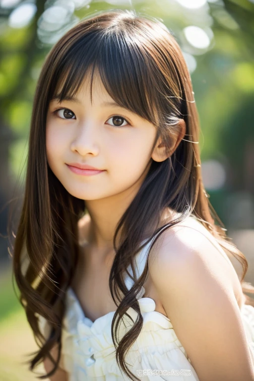 highest quality, High resolution, realistic pictures, detailed skin texture, ((e 12 panese girl wearing a short white camisole)), view audience, slim body shape, charming gaze, Fair skin, baby face, (fl1.2), long straight hair, flower hair ornament, (loli:1.2), smile showing teeth