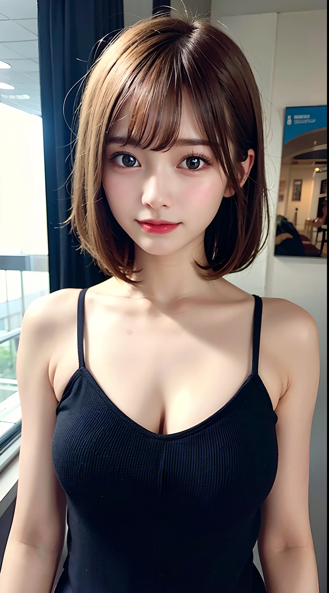 (8K, Raw photo:1.2),Detailed face and eyes,Best Quality, 超A high resolution, Highly detailed ,intricate detailes ,masutepiece ,Cute Girl , Soft cinematic light, Hyper-detailing,Sharp Focus, High quality,a blond, bob cuts, NSFW,Camisole, tits out,pantiy