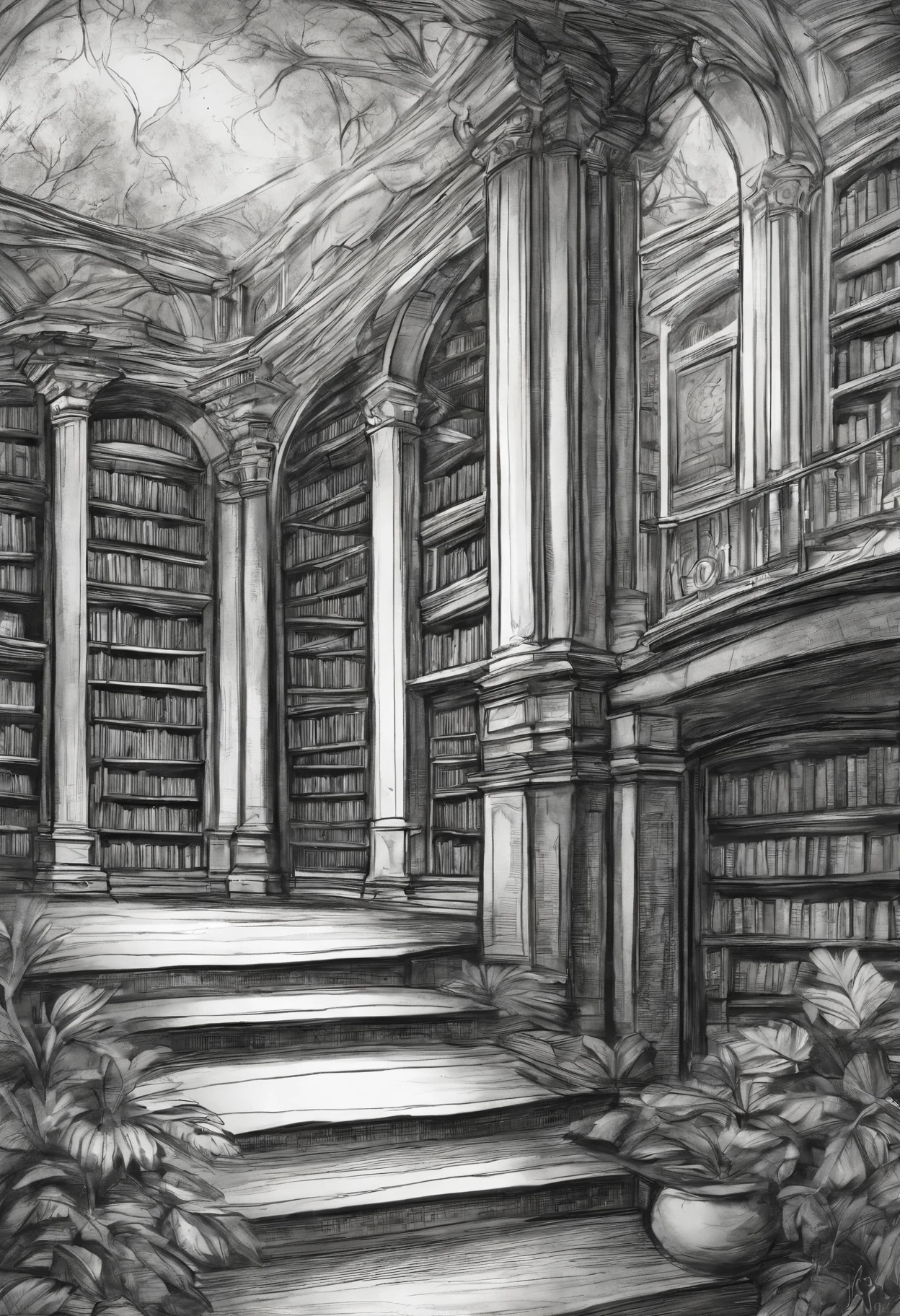 Rough charcoal sketch on old paper, Inside Enchanted Magical Library, Its shelves are adorned with books, COLOR THE BOOKS MULTIPLE COLORS,
shimmering with untold secrets and the silent murmurs of hidden yearnings, Inside a Large beautiful Library with shimmering, glowing books, Magical, sparkling walls,fantasy,Leonora Carrington,a fantasy
Clean line art,+Expressive lines,Paint in an expressive sketch style, hatching, Black and white sketch, hand painted, Rough charcoal sketch on old paper Enchanted Magical Library, in the middle of the forest, Clean line art,+Expressive lines,Paint in an expressive sketch style, hatching, Black and white sketch, hand painted, sketching, Linear style::Sketch note style sketch, Linear style::Sketch annotation style, COLOR THE BOOKS ON THE SHELVES