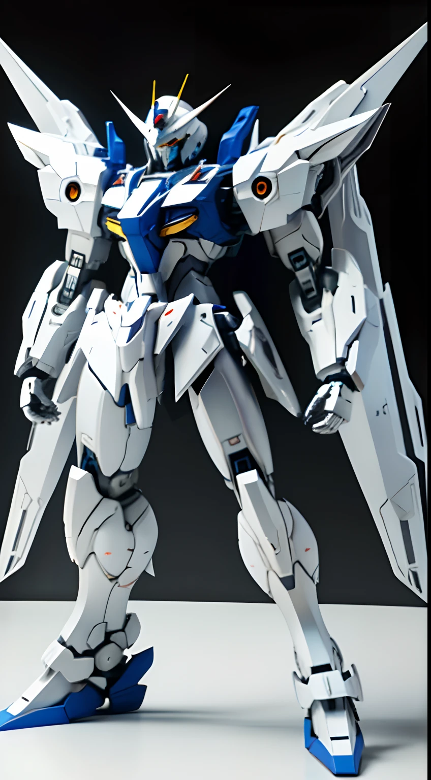 Gundam、Full body like、No back equipment、realisitic、Dual Eye、Facing the front、Lines of simple、White the&Silver Body、Chemical、realisticlying、Giant Robo、blue-sky