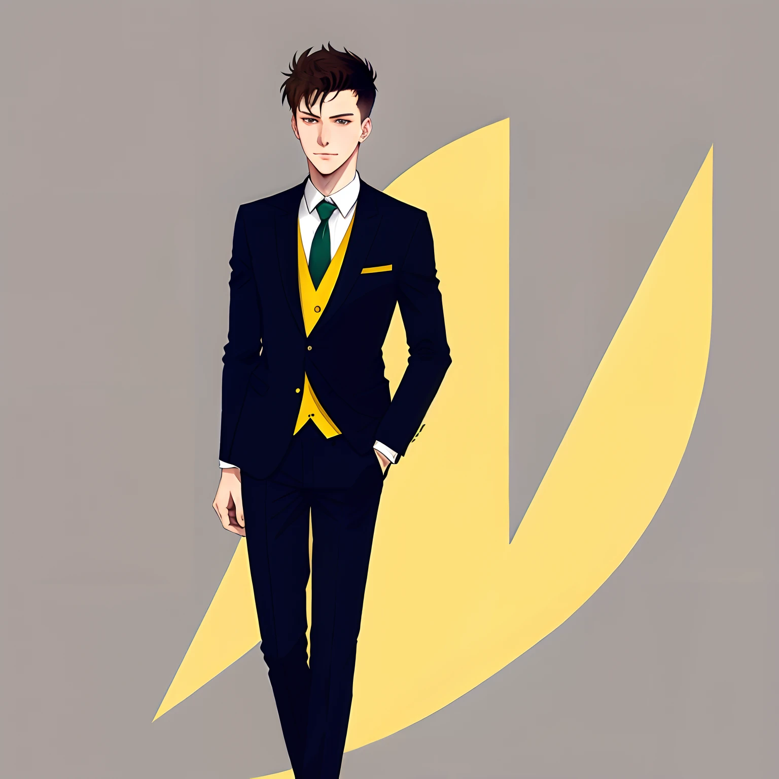 Mo guan shan con un traje amarillo