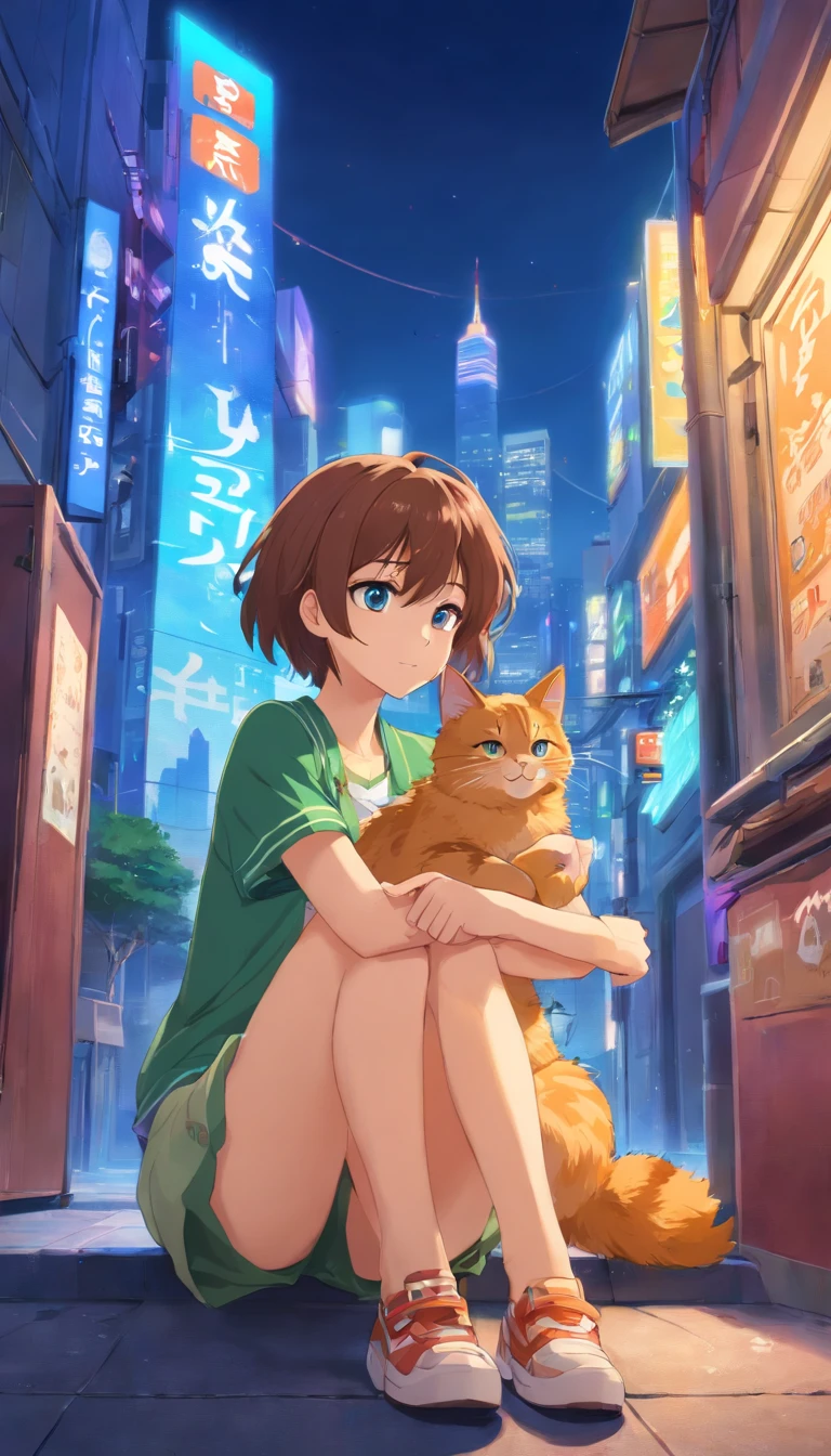 shaggy,Blue glowing eyes,humongous large breast,Cute cats,A girl sitting,2.7D,Ultra-high sharpness,超高分辨率,8K