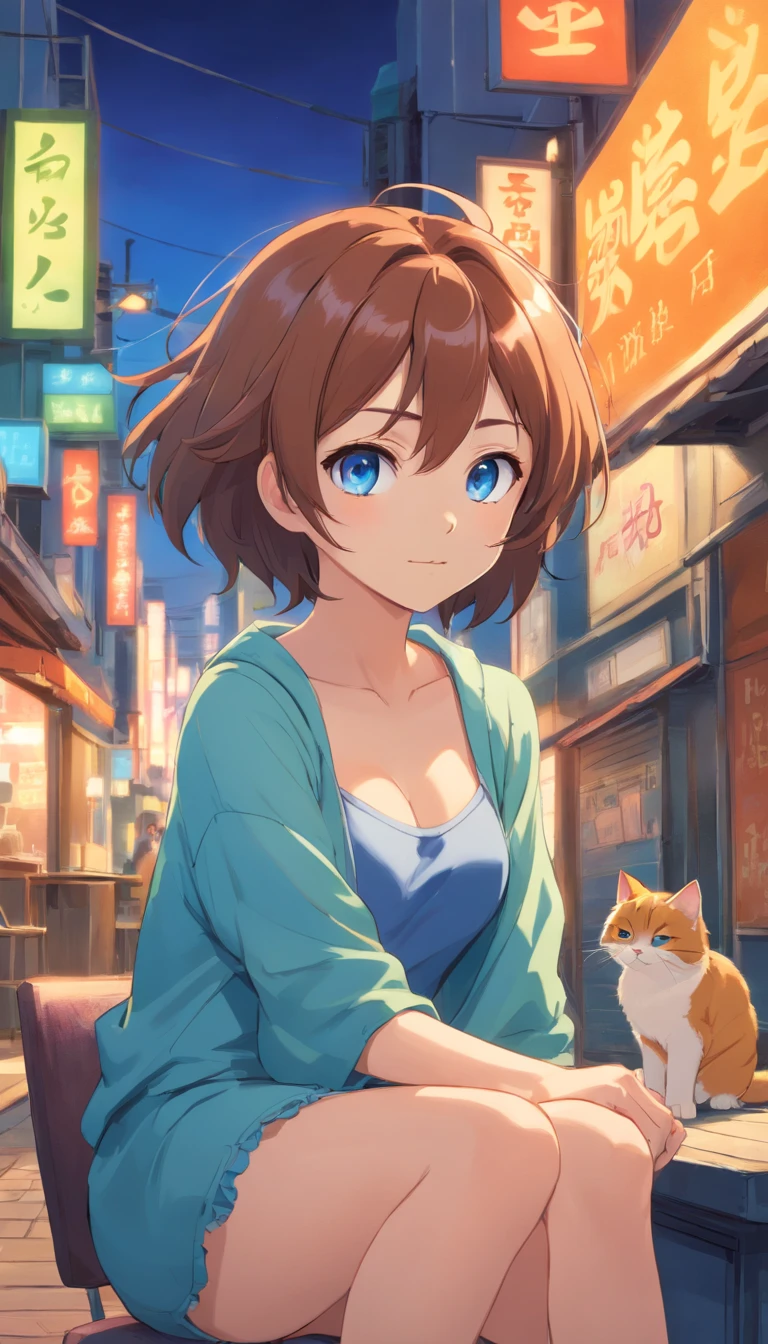shaggy,Blue glowing eyes,humongous large breast,Cute cats,A girl sitting,2.7D,Ultra-high sharpness,超高分辨率,8K