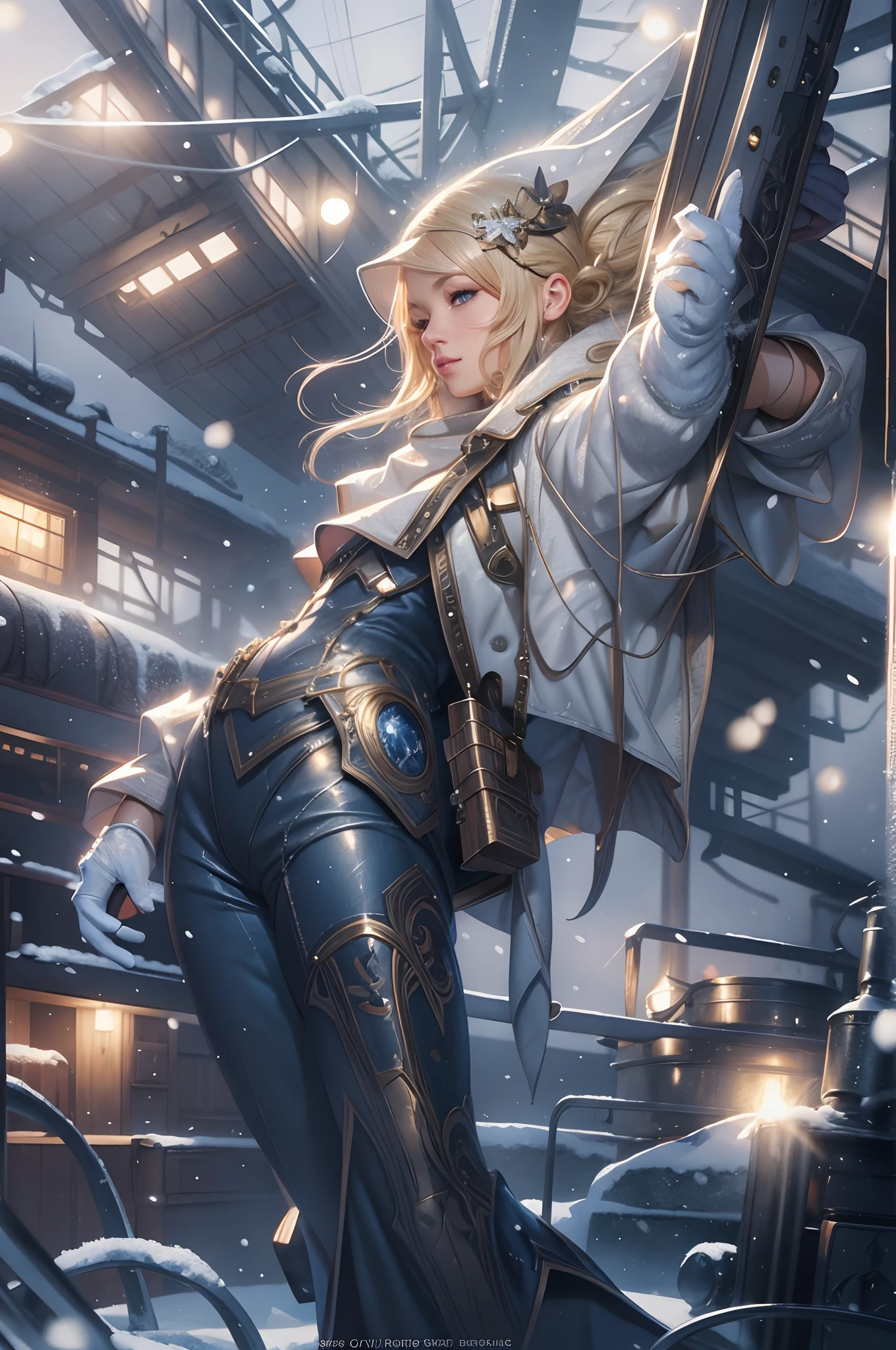 blond woman in winter clothing looking at camera with snow falling, beautiful digital artwork, realistic digital art 4 k, realistic digital art 4k, gorgeous digital painting, 8k artgerm bokeh, beautiful digital painting, stunning digital illustration, cgsociety portrait, realistic digital painting, realistic cute girl painting, stunning digital painting, cinematic realistic portrait, beautiful digital illustration