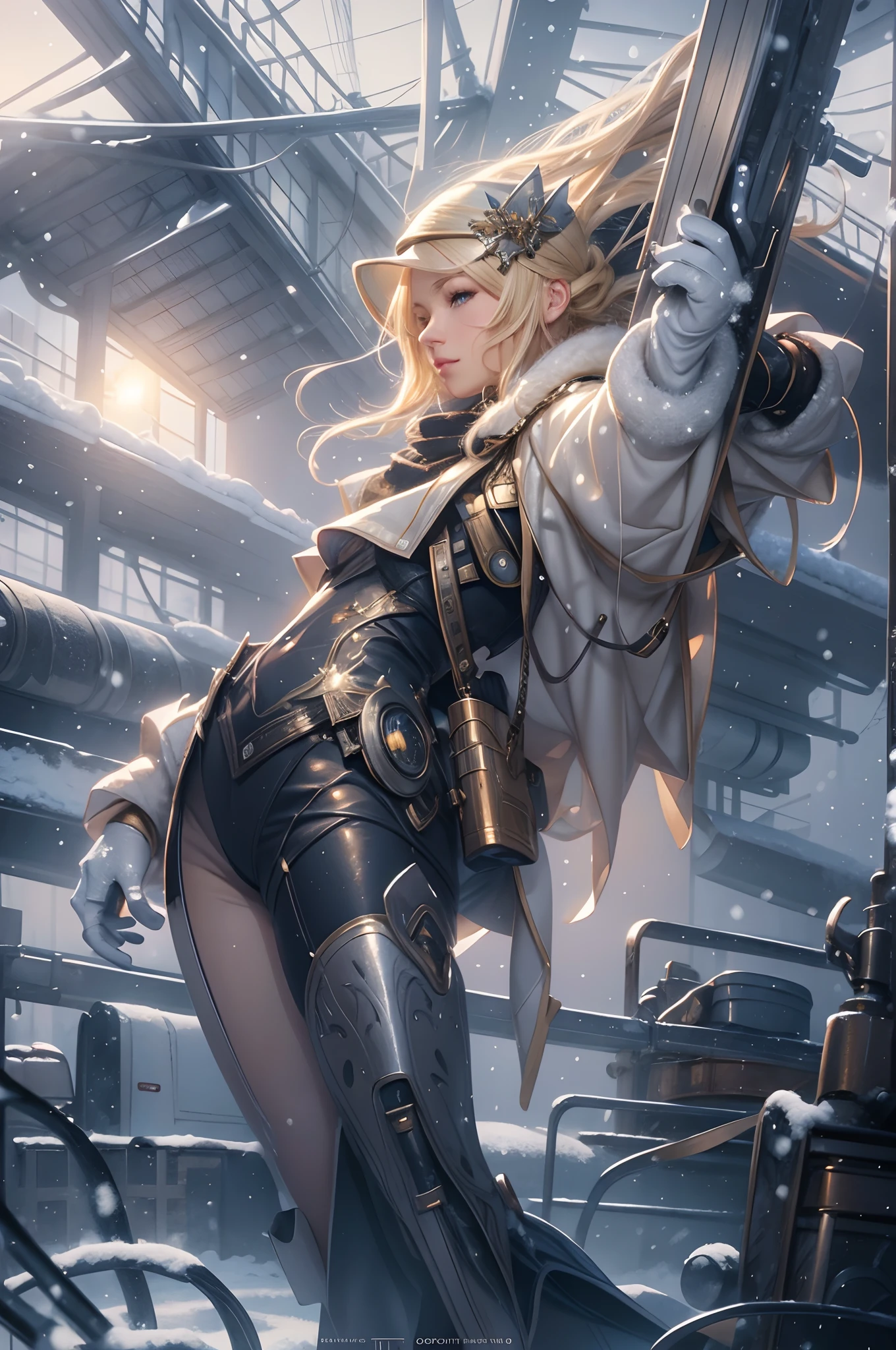 blond woman in winter clothing looking at camera with snow falling, beautiful digital artwork, realistic digital art 4 k, realistic digital art 4k, gorgeous digital painting, 8k artgerm bokeh, beautiful digital painting, stunning digital illustration, cgsociety portrait, realistic digital painting, realistic cute girl painting, stunning digital painting, cinematic realistic portrait, beautiful digital illustration