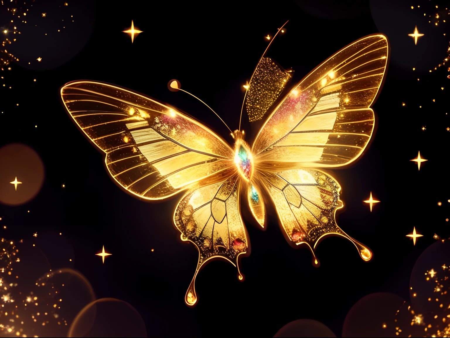 (Best Quality:1.2), Beautiful and detailed chibi butterfly, Ethereal, yuki, Glitter, Gold Glimmer, shimmer, Bokeh, Dynamic Angle, Bioluminescent lighting, Volumetric lighting, 8K resolution, Illustration, Barbie Core