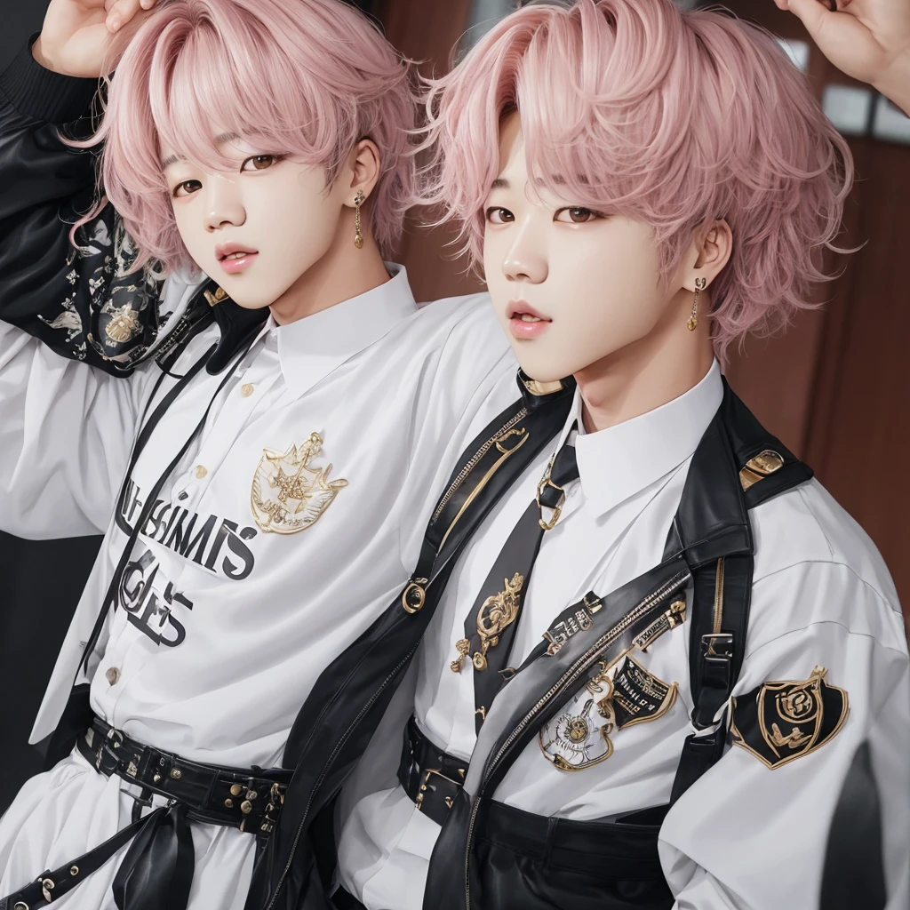 Jimin from bts tender and cute. Kpop idol. Ulzzang boy cute and tender. Innocent and angelic face. Very cute with pink hair and jungkook from bts, tender and cute