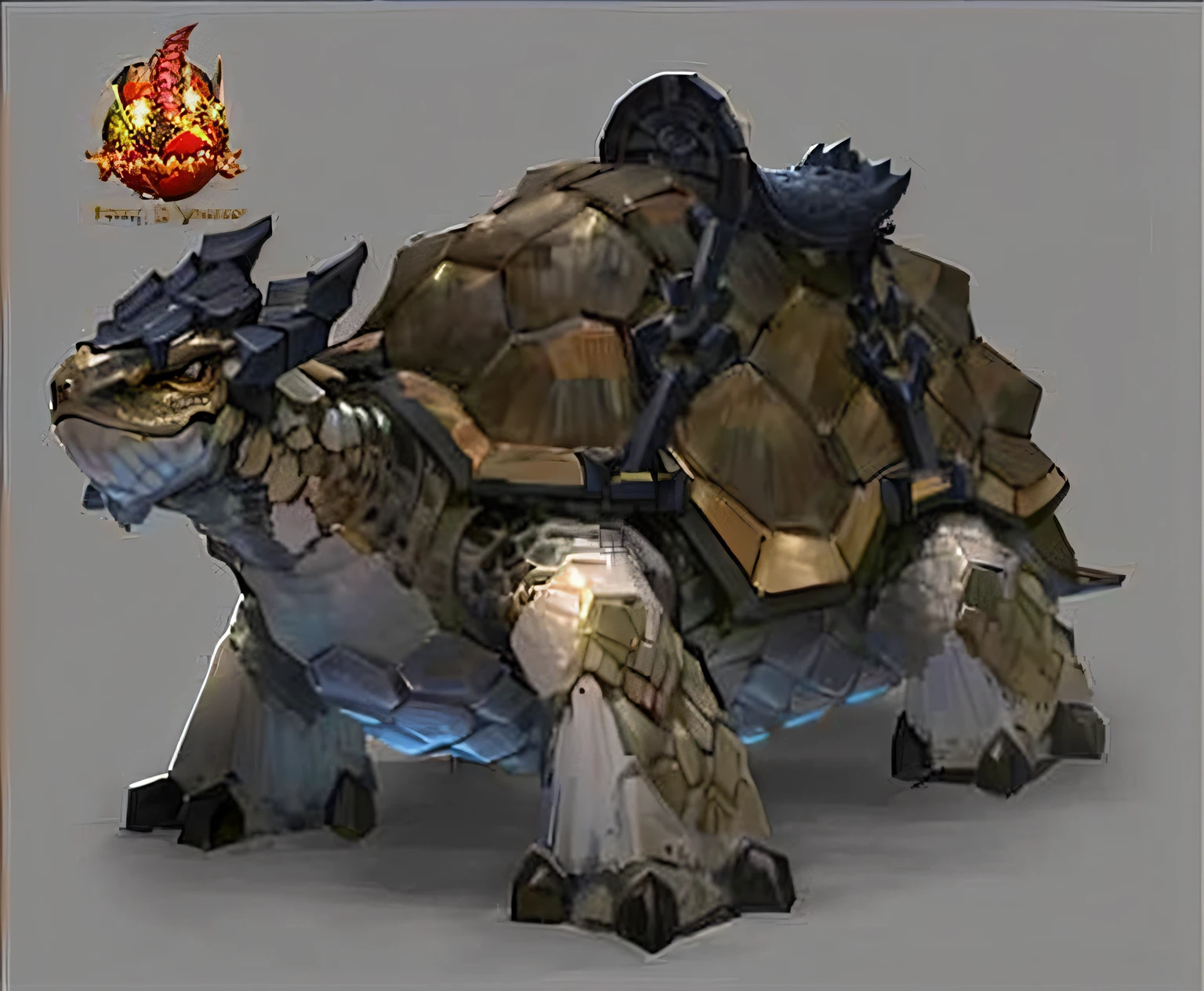Close-up of the chain on the back, humanoid turtle monster, old age, great leviathan turtle, isometric 3d fantasy turtle, fat dragon with rider, Fantasy creature concept art, an anthropomorphic turtle, carapace, as an anthropomorphic turtle, elephant - crab creature, anthropomorphic turtle