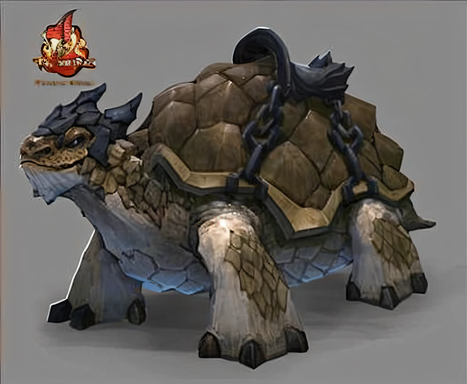 A close-up of a chain on its back, humanoid turtle monster, Old age, great leviathan turtle, isometric 3d fantasy turtle, fat dragon with rider, Fantasy creature concept art, an anthropomorphic turtle, carapace, as an anthropomorphic turtle, elephant - crab creature, anthropomorphic turtle
