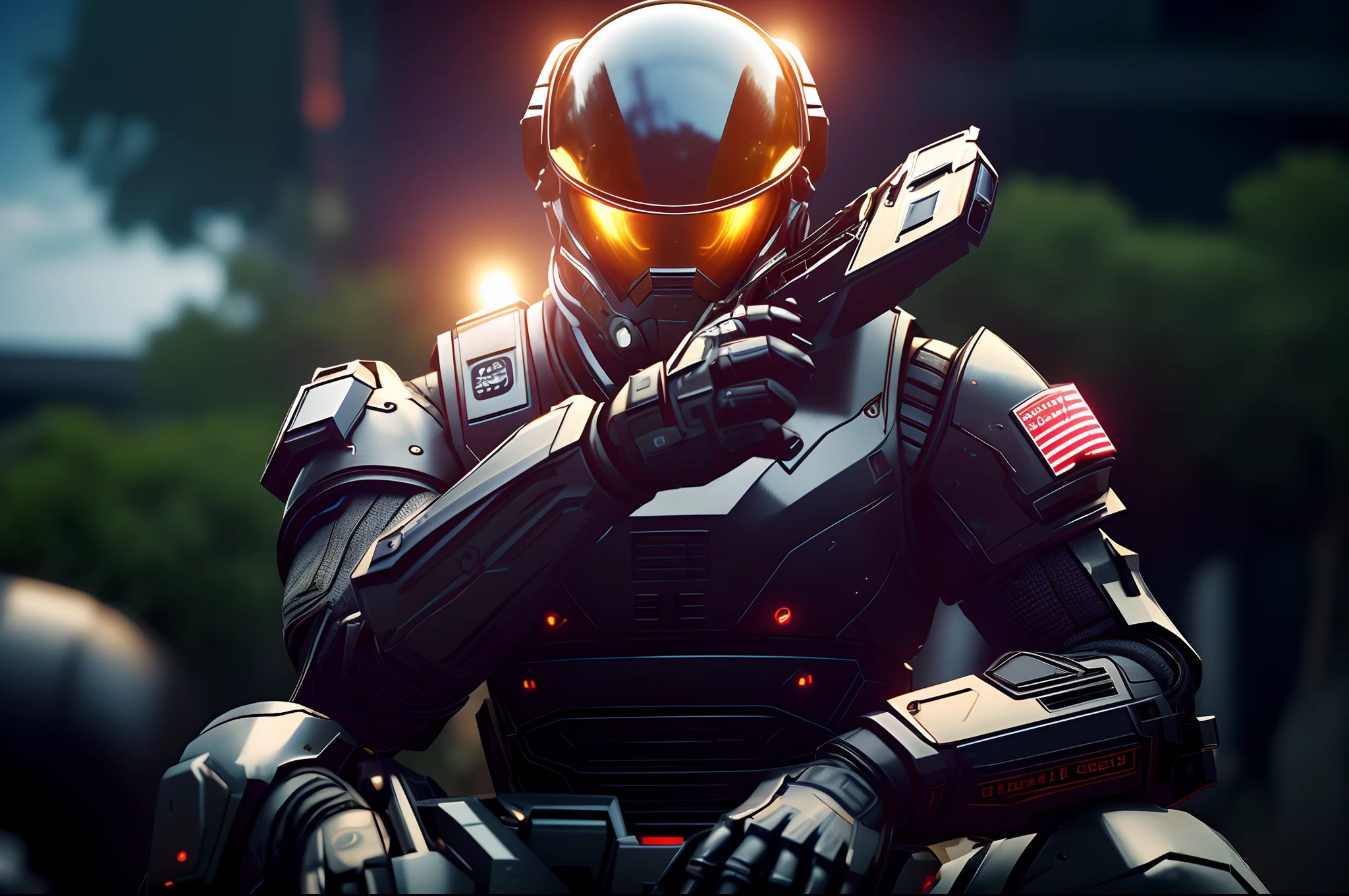 (Best quality,4K,8K,A high resolution,Masterpiece:1.2),Ultra-detailed,(Realistic,Photorealistic,photo-realistic:1.37),(illustration,concept-art:1.1),Astronaut,soldier,Helmets for shade,armored suit,Gun,Complex glowing mech armor,Detailed fuel rendering,Black fuel rendering,Screenshot of Cod,Doomsday Assassin,Sentinel guns,the god of war,Space Soldier,Fine fuel refining,Cinematic fuel rendering,slideshow