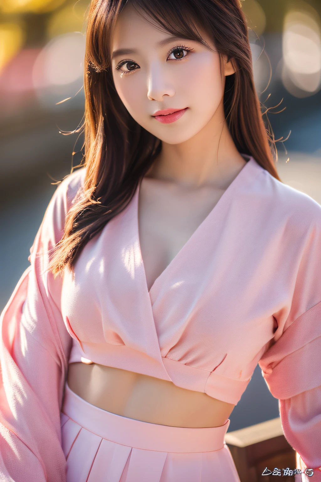 ( (in 8K:1.27)、top-quality、​masterpiece、超A high resolution:1.2) Photos of beautiful Japan women、bustup (Beautiful fece:1.1)、Dramatic light、Light pink outfit