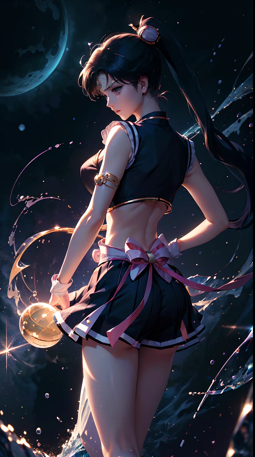 ((Masterpiece)), (Best Quality), (Ultra Detailed), ((Very Detailed)), 4K, (8K), Sailor Moon, Long Blonde Hair, Double Ponytail, Sailor Moon Aesthetics, Dream Core,HD lighting and dark )<=(epic image quality)dark atmosphere with bright particle light(many effects in background)