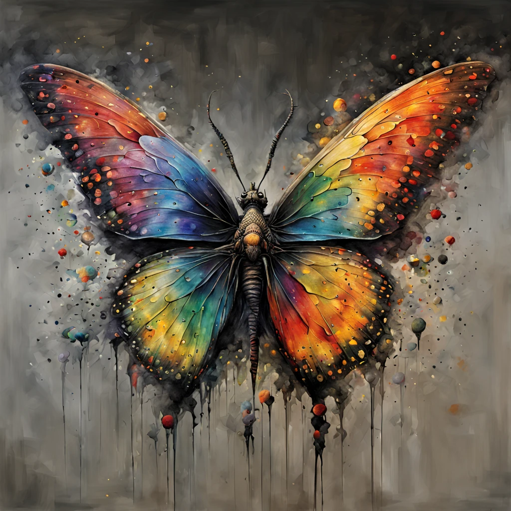 The dust-like scales covering its wings are color coded to indicate the kinds of poison it has, best quality, masterpiece, in canvas painting art style