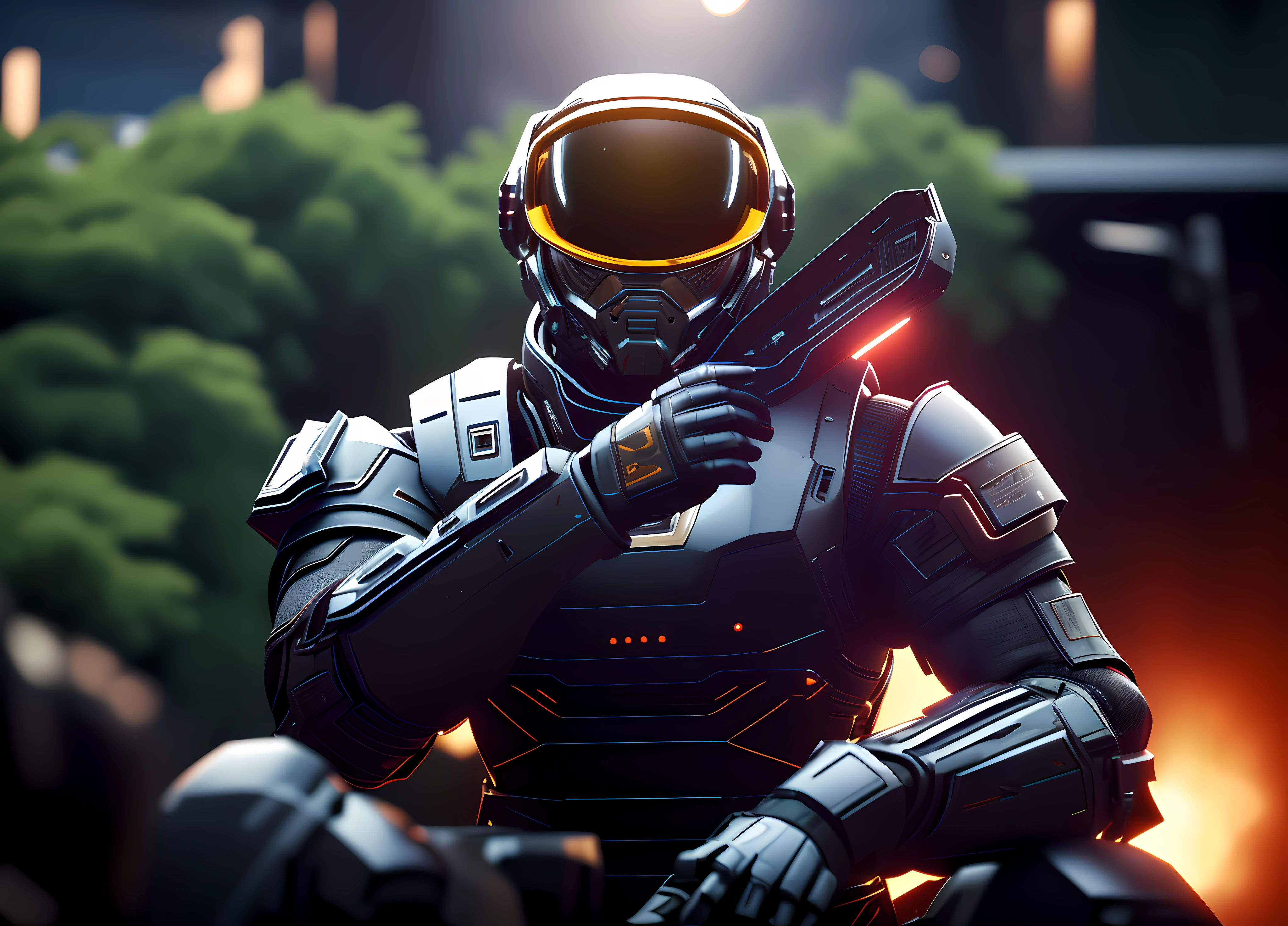 (Best quality,4K,8K,A high resolution,Masterpiece:1.2),Ultra-detailed,(Realistic,Photorealistic,photo-realistic:1.37),(illustration,concept-art:1.1),Astronaut,soldier,Helmets for shade,armored suit,Gun,Complex glowing mech armor,Detailed fuel rendering,Black fuel rendering,Screenshot of Cod,Doomsday Assassin,Sentinel guns,the god of war,Space Soldier,Fine fuel refining,Cinematic fuel rendering,slideshow