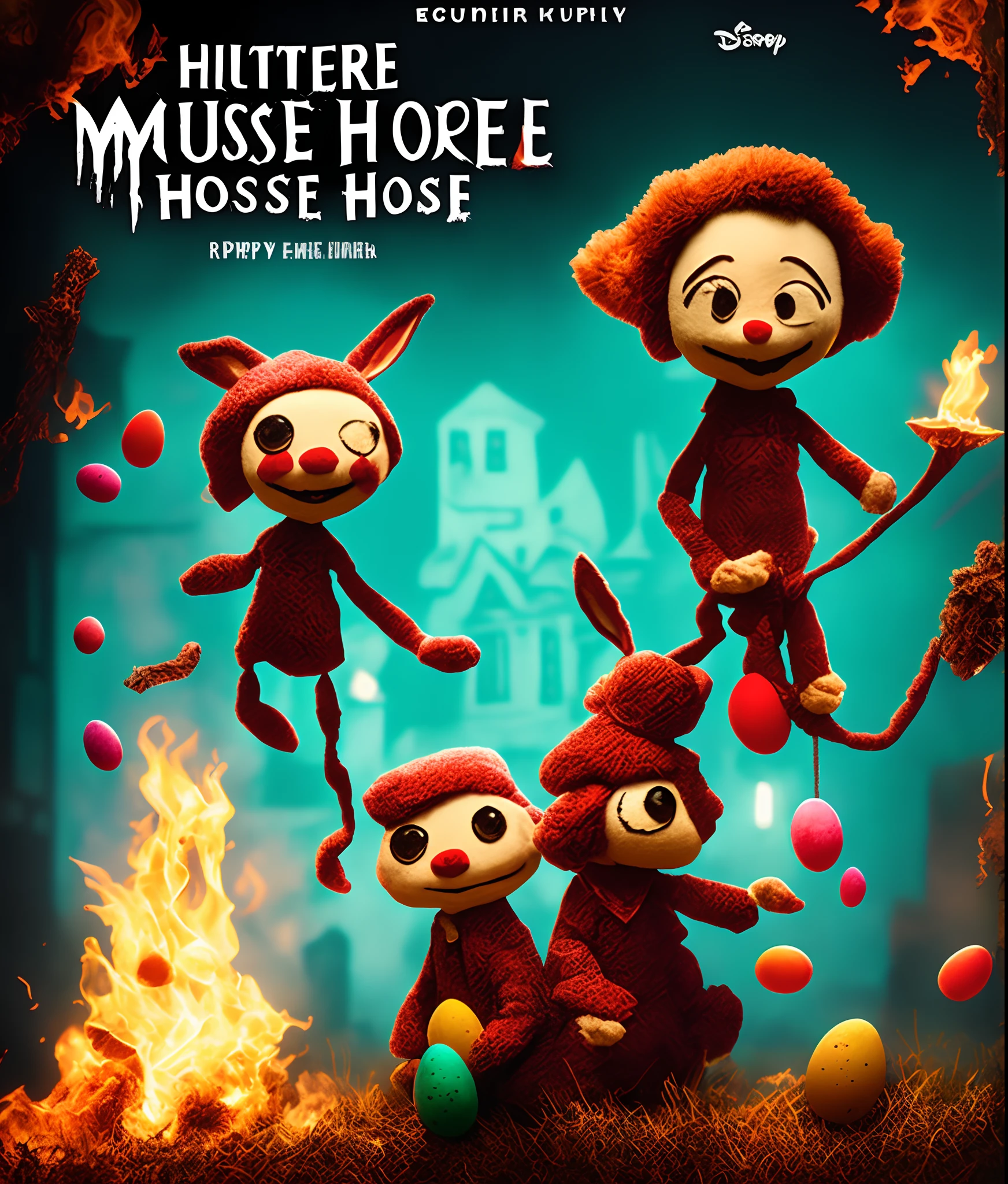 puppet combo's video game "Murder House" as a Disney movie poster, but the easter ripper is a genderbend