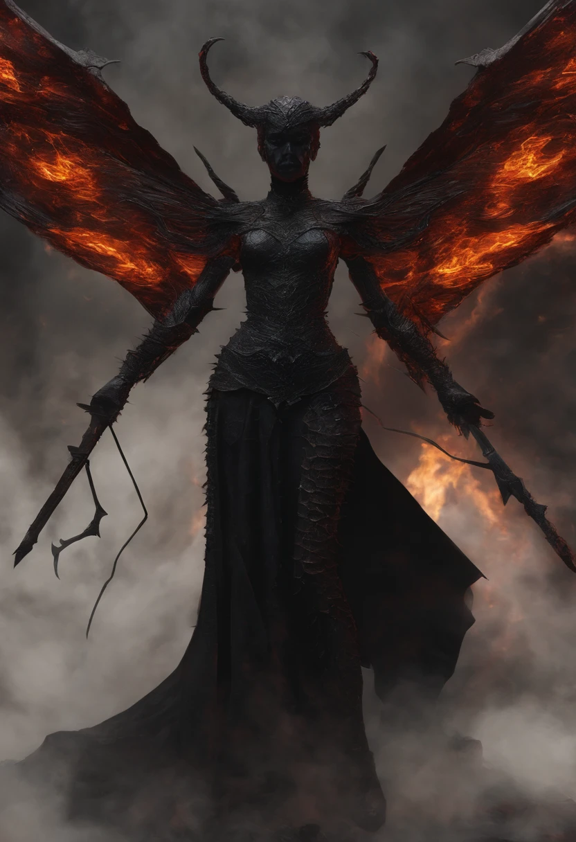 Cyberpunk Succubus Warrior wearing Neon Mecha Armour Holding a Staff in a field of blood, glowing light eyes, Demon wings, Wide Shot, Biomechanical, eerie, Creepy, nightmarish, Very bright neon colours, Light particles, with light glowing, winner of the year's best photo, the world on fire, post-apocalyptic hellscape military photography, photo epic of the year, fire on the horizon, epic cinematic shot, pure form, intricate detail, 8k post-production, High resolution, super Detail,