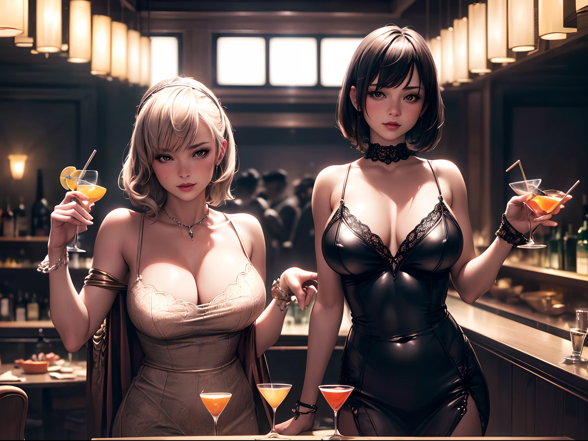 (best quality,4k,8k,highres,masterpiece:1.2),ultra-detailed,(realistic,photorealistic,photo-realistic:1.37),Speakeasy Party: Transport your viewers to a clandestine speakeasy with a candid shot of Flappers enjoying a night of jazz, cocktails, and rebellion