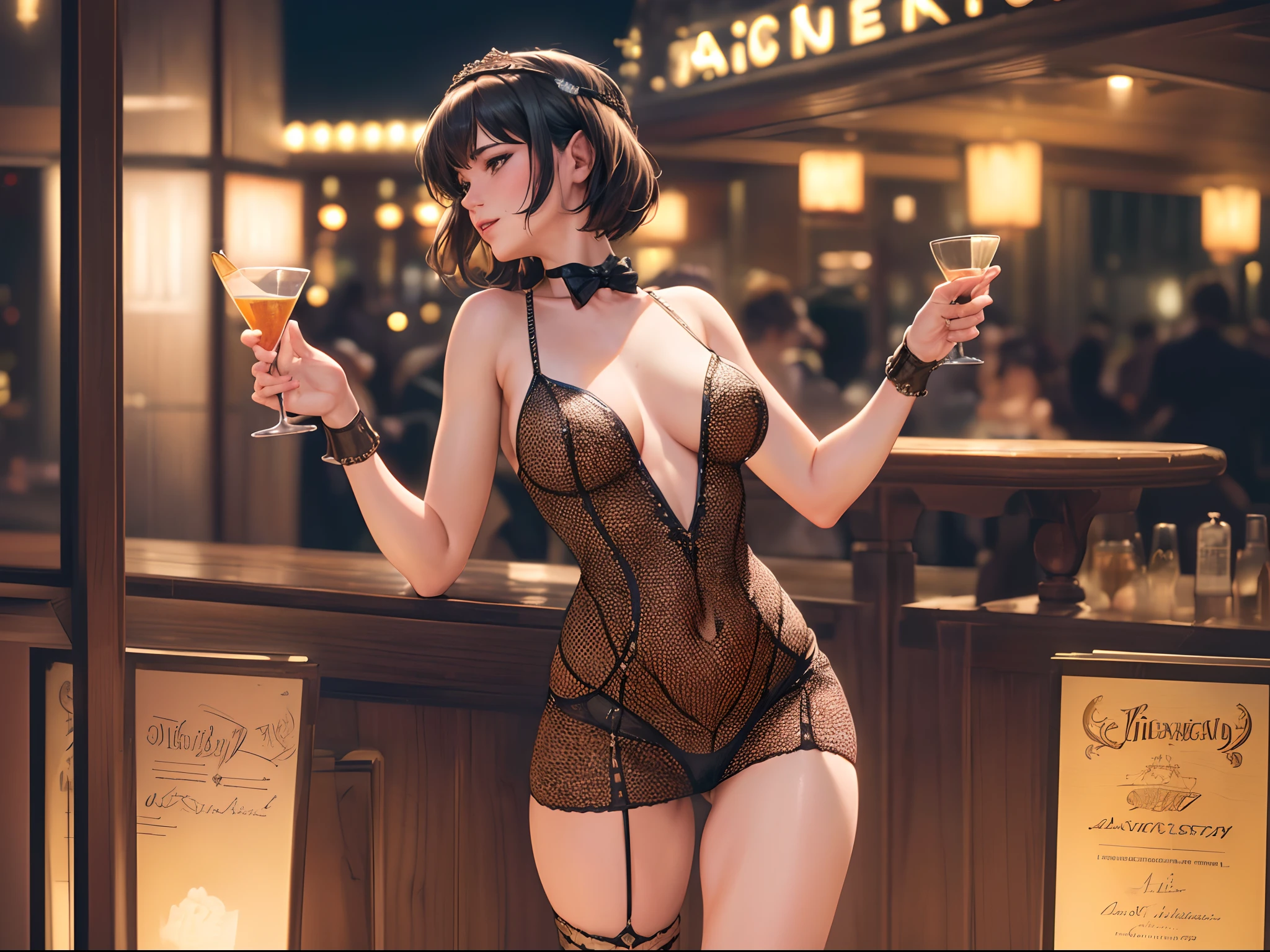 (best quality,4k,8k,highres,masterpiece:1.2),ultra-detailed,(realistic,photorealistic,photo-realistic:1.37),Speakeasy Party: Transport your viewers to a clandestine speakeasy with a candid shot of Flappers enjoying a night of jazz, cocktails, and rebellion