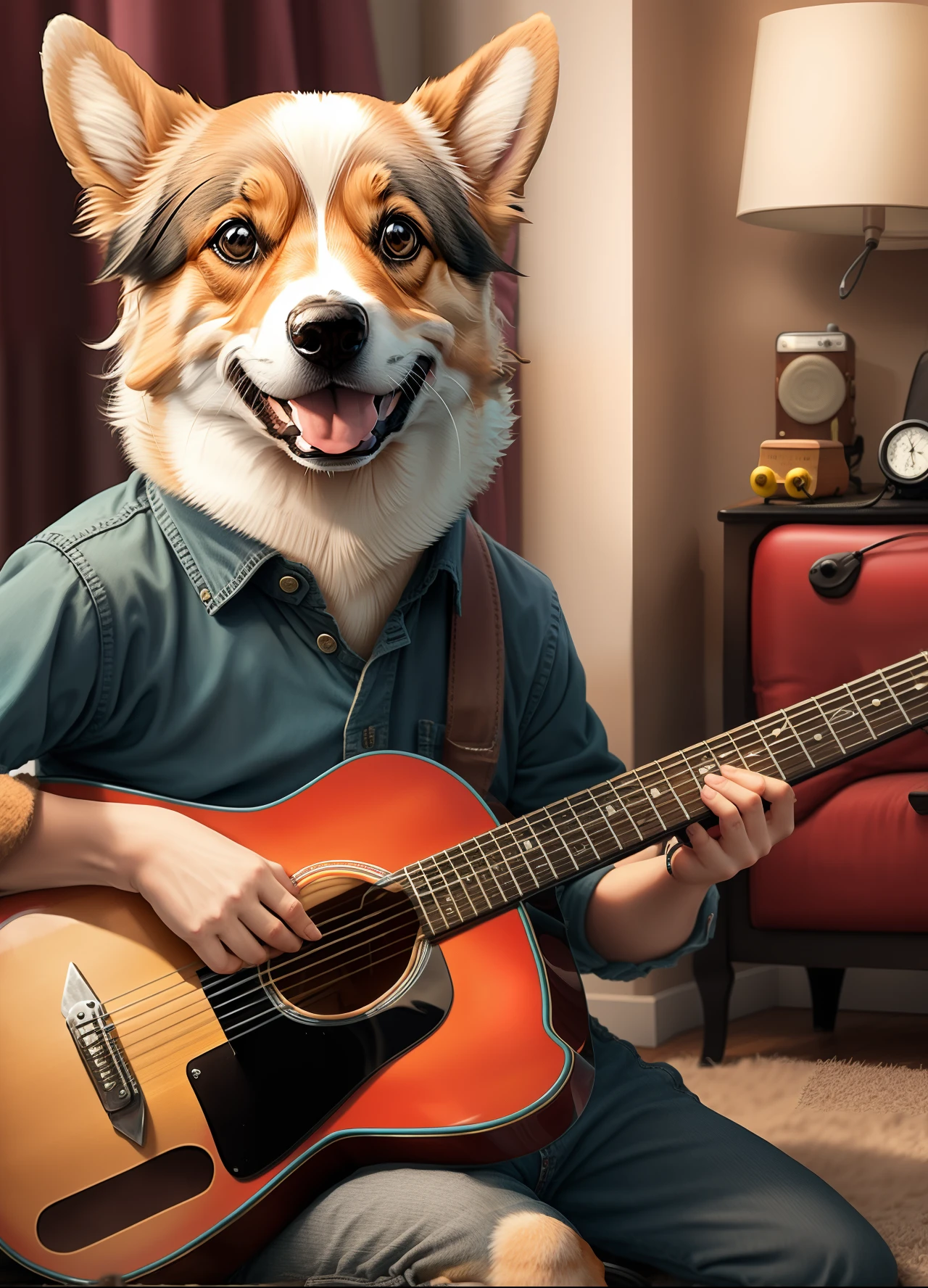 Corgi playing guitar