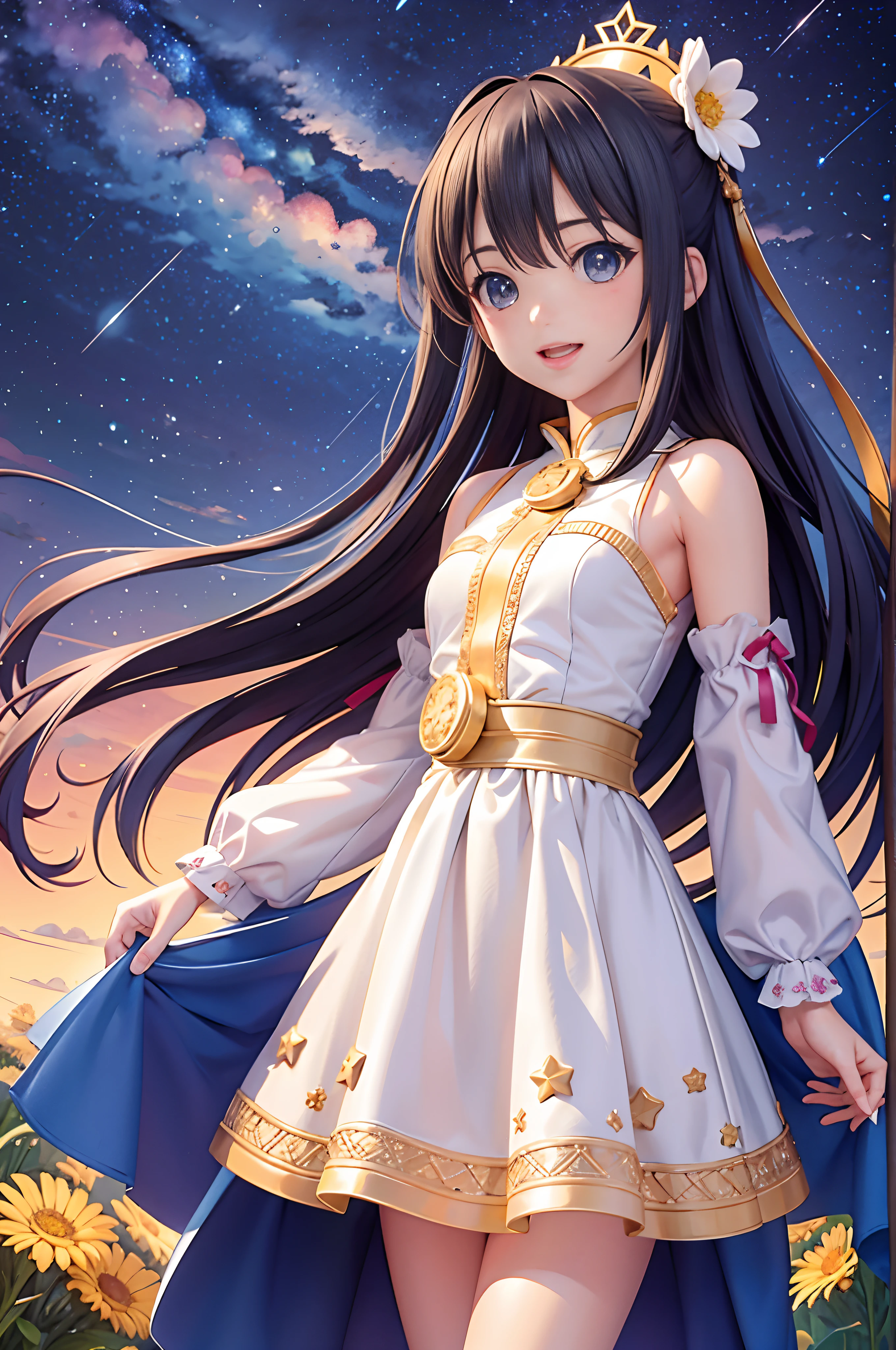 Top quality, High_Resolution, distinct_image, Detailed background, Girl, flower, sonoko, Starry sky,Mouth closed