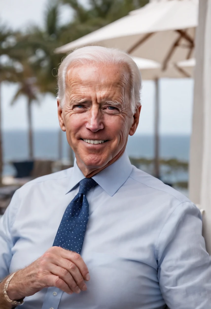 A photo of Joe Biden enjoying a relaxing spa day at a luxurious resort.,original, Joe Biden, the President of the United States, is typically seen in a suit and tie, often with a smile and aviator sunglasses, which have become somewhat of a trademark look for him. He has white hair, blue eyes, and is known for his friendly demeanor.