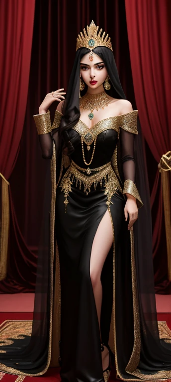 Arab woman in arabic dress, fada colorida com muita moeda , Retrato de Kim Petras, ava max, fotografia de moda fine art, perfeita de cabelos pretos, Conto de fadas da Bela Adormecida, Fotografia de moda editorial, 4K fotografia de glamour, Anya Taylor - Rainha Vampira da Alegria, fotografia de alta moda, meninaabelo preto, photoshoot de moda high-end, Red and veil, arabian beauty, arab princess, arab princess, Beautiful Arab woman, Princesa persa, Orientalismo, arabic, arabian art, ((uma bela imperatriz fantasia)), mulher oriental bonita, beleza tradicional, Rainha persa, mulher linda, uma bela imperatriz fantasia, Retrato de uma bela deusa, donzela bonita, testeira de ouro e moedas, deitada em uma cama com muitas moedas de ouro, muita riqueza, Lots of abundance, Prosperous, muito ouro, moedas de ouro, tapete persa vermelho, vermelho real, Arabian Beauty Royalty.