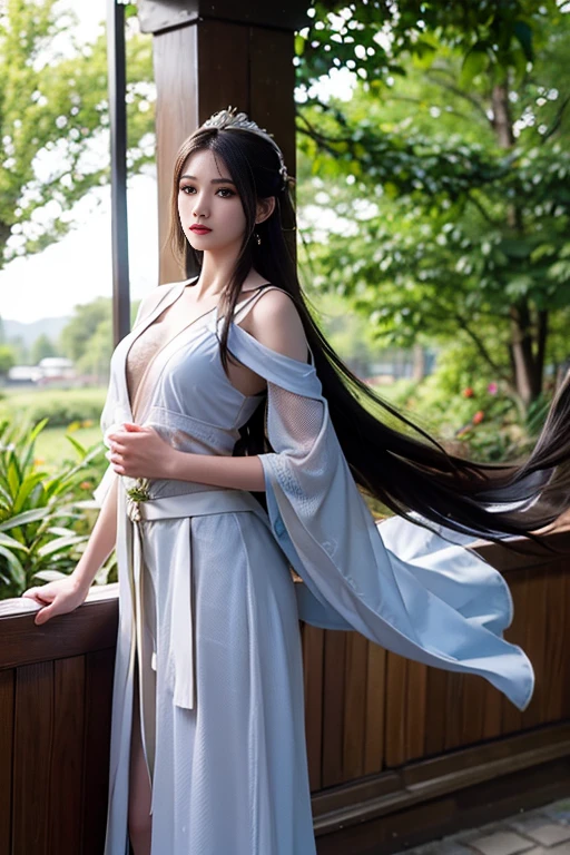 tmasterpiece，A high resolution,Absolutely beautiful，Oriental women，Eastern warriors，gallant woman，swordsmen，Mature atmosphere mature women，Fine and detailed eyes and detailed face，Tall and tall，appearance：Like a fairy，Beauty embryo，She was dressed in a white dress like a light veil，Cloth boots，（Wear knee-length white socks），Show off the look of your boots，Hanfu，ancient wind，It's like being in smoke，The whole body is shrouded in a light smoke mist，brunette color hair，long whitr hair，Stunning beauty，（Tall：1.4），Rich scene detail，are standing，action，（Wide buttock：1.4），（Thick thighs：1.4）