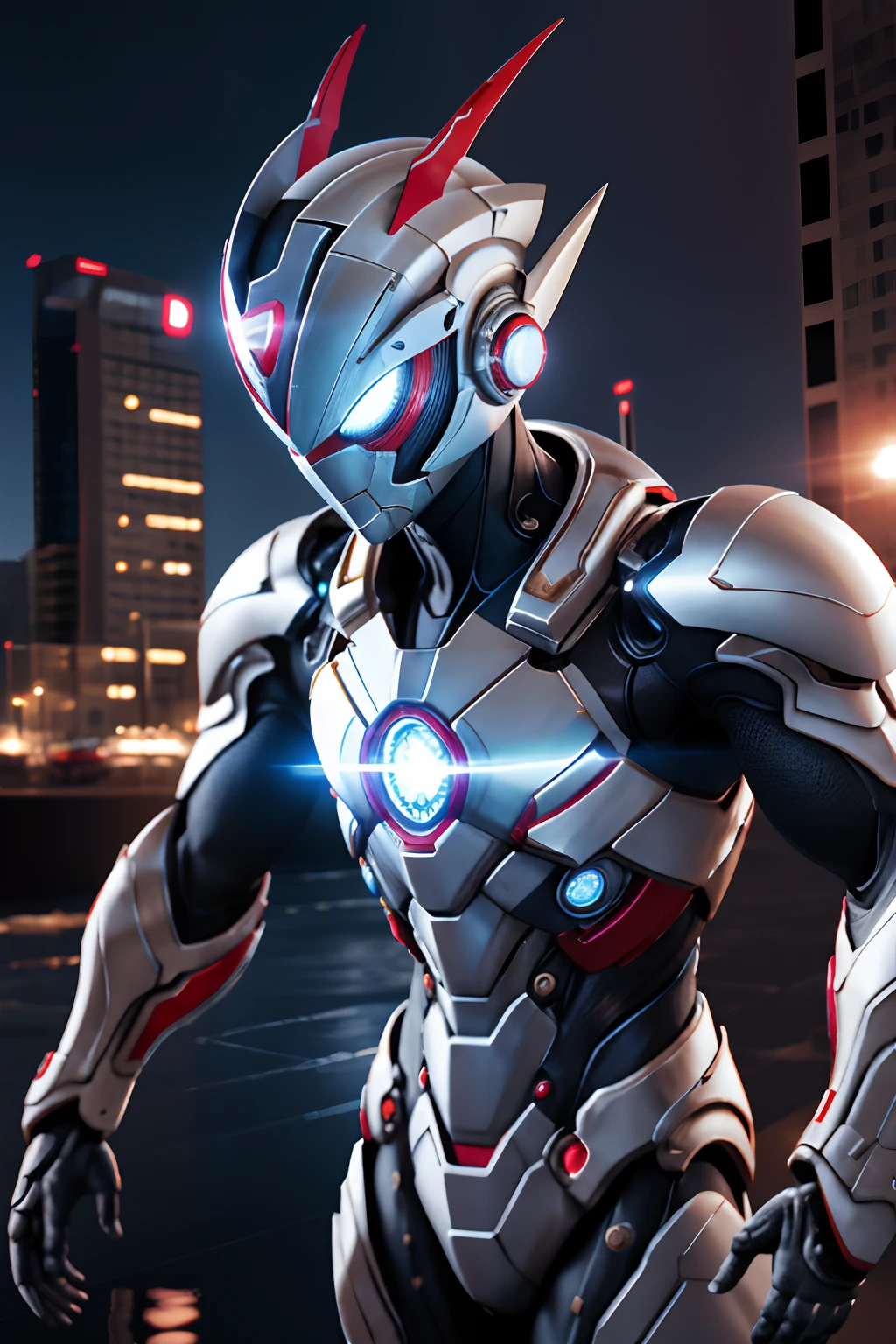 obra-prima, melhor qualidade, highres, realista, parte superior do corpo,
1boy,mistura do ultraman da netflix e homem de ferro da marvel, olhando para o espectador, armadura completa na cor branca e preto, (translucid: 1.4), (position: 1.1), bio-mechanical,
mini cidade, metalic reflection, lighting dramatic, 3d, super detalhado, Octane render,