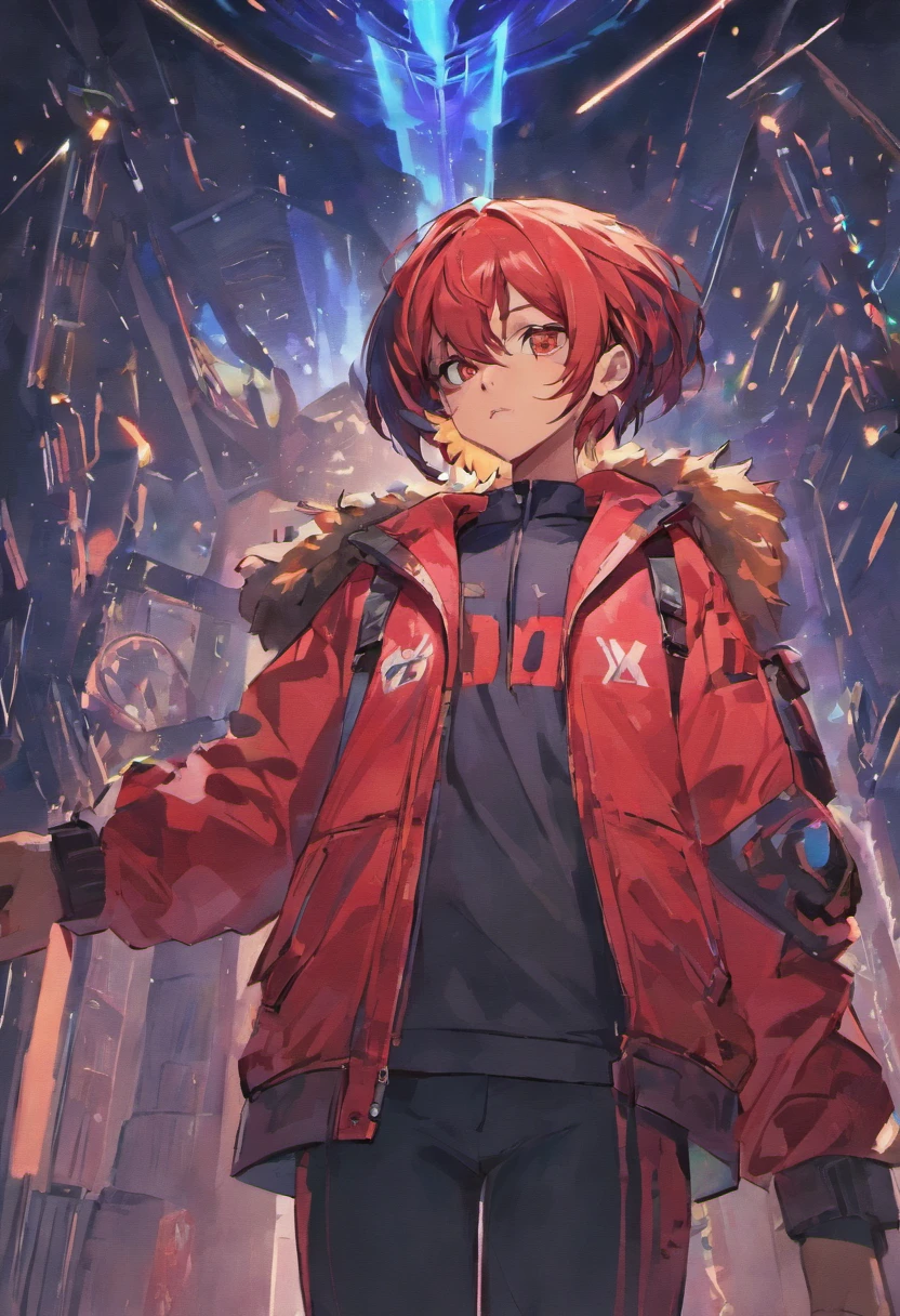 a cartoon of a man with a red and blue jacket and a red and black top, a teen black cyborg, loba andrade from apex legends, detailed character portrait, detailed character art, starfinder character, official character illustration, afrofuturism anime, scifi character, darksynth character portrait, full body dnd character portrait, official character art