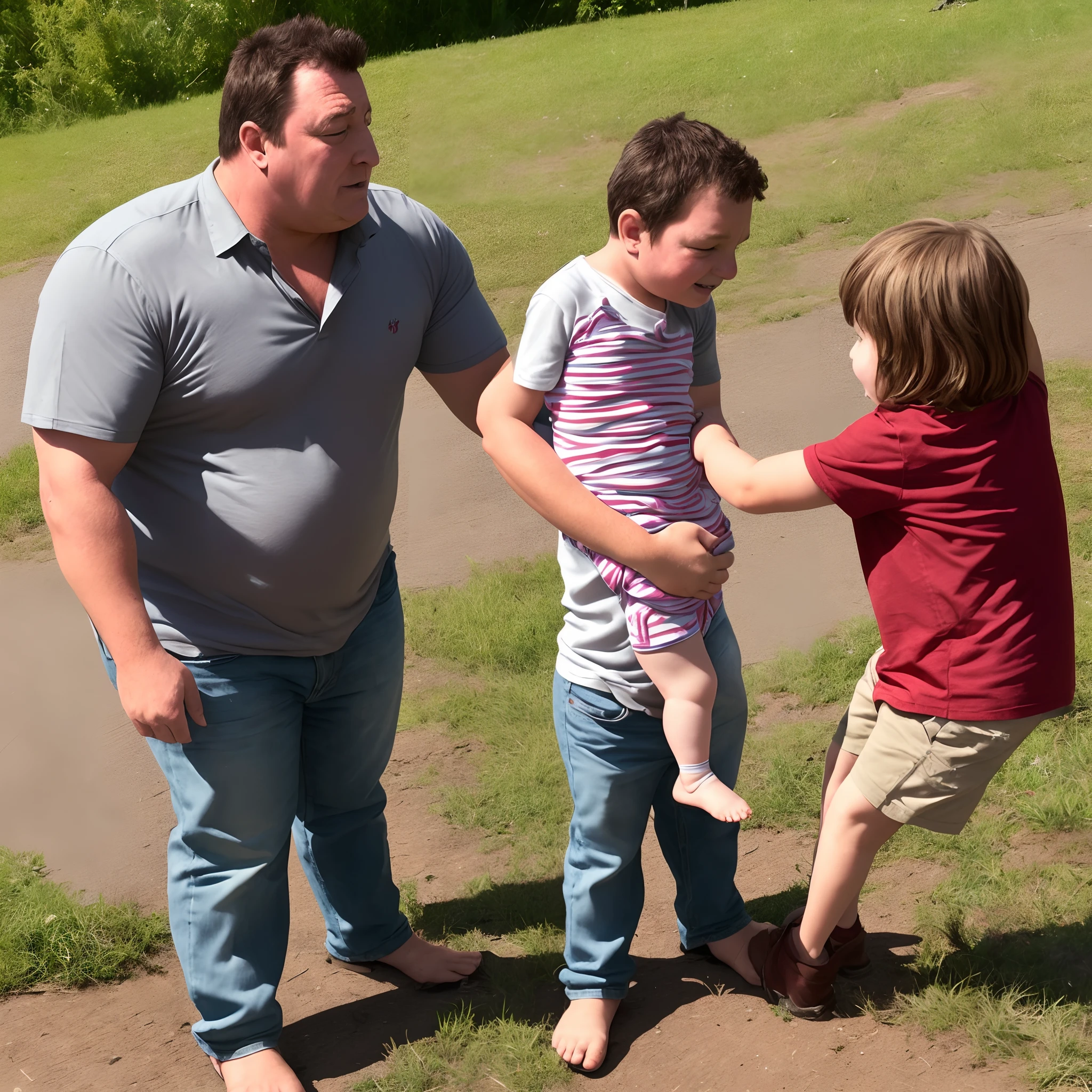 Big guy standing over child