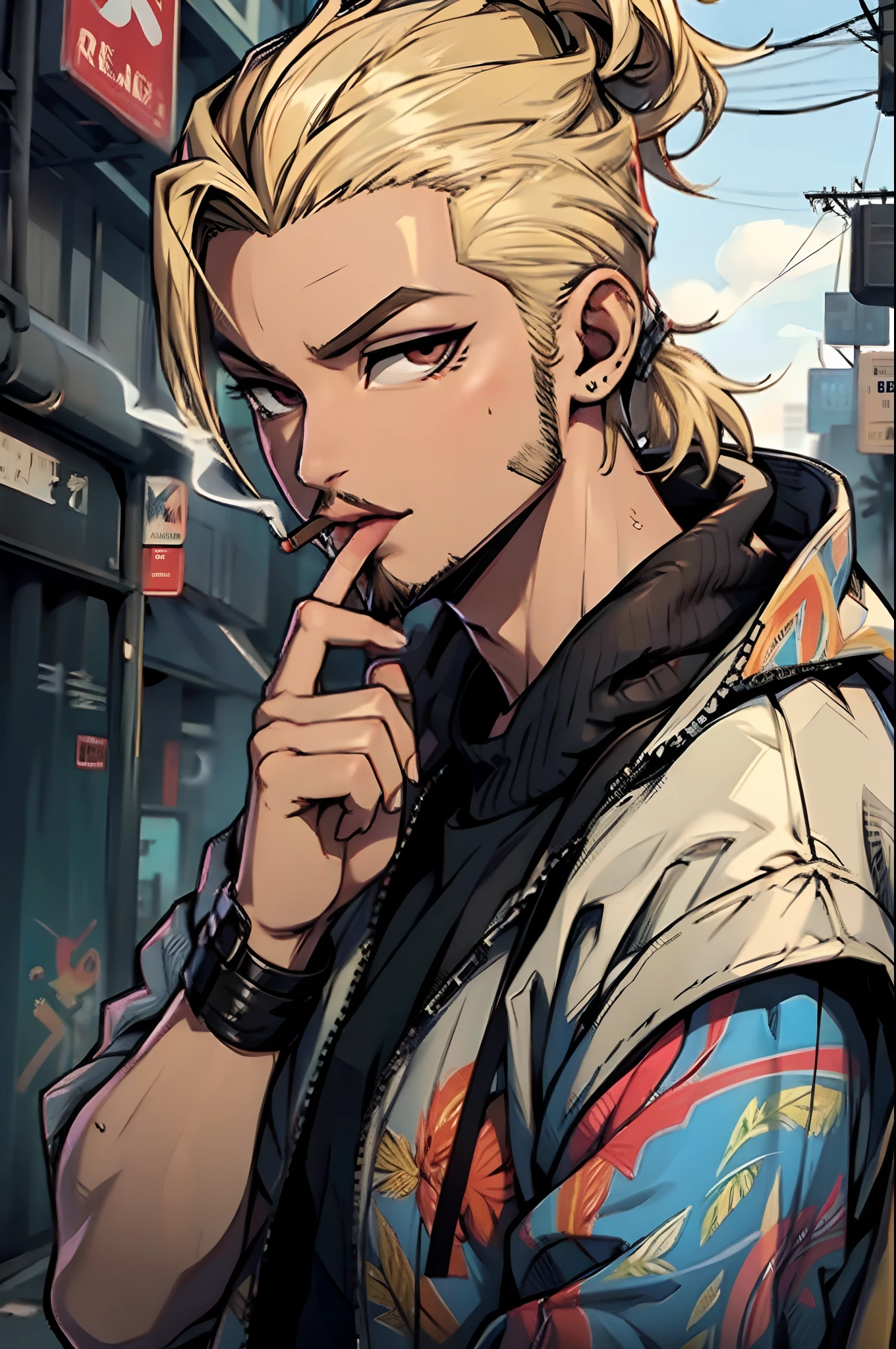 1 smoking man, smoking a joint, smoking weed, smoking, Bratz Boy, 1 male Bratz, blonde, bearded.