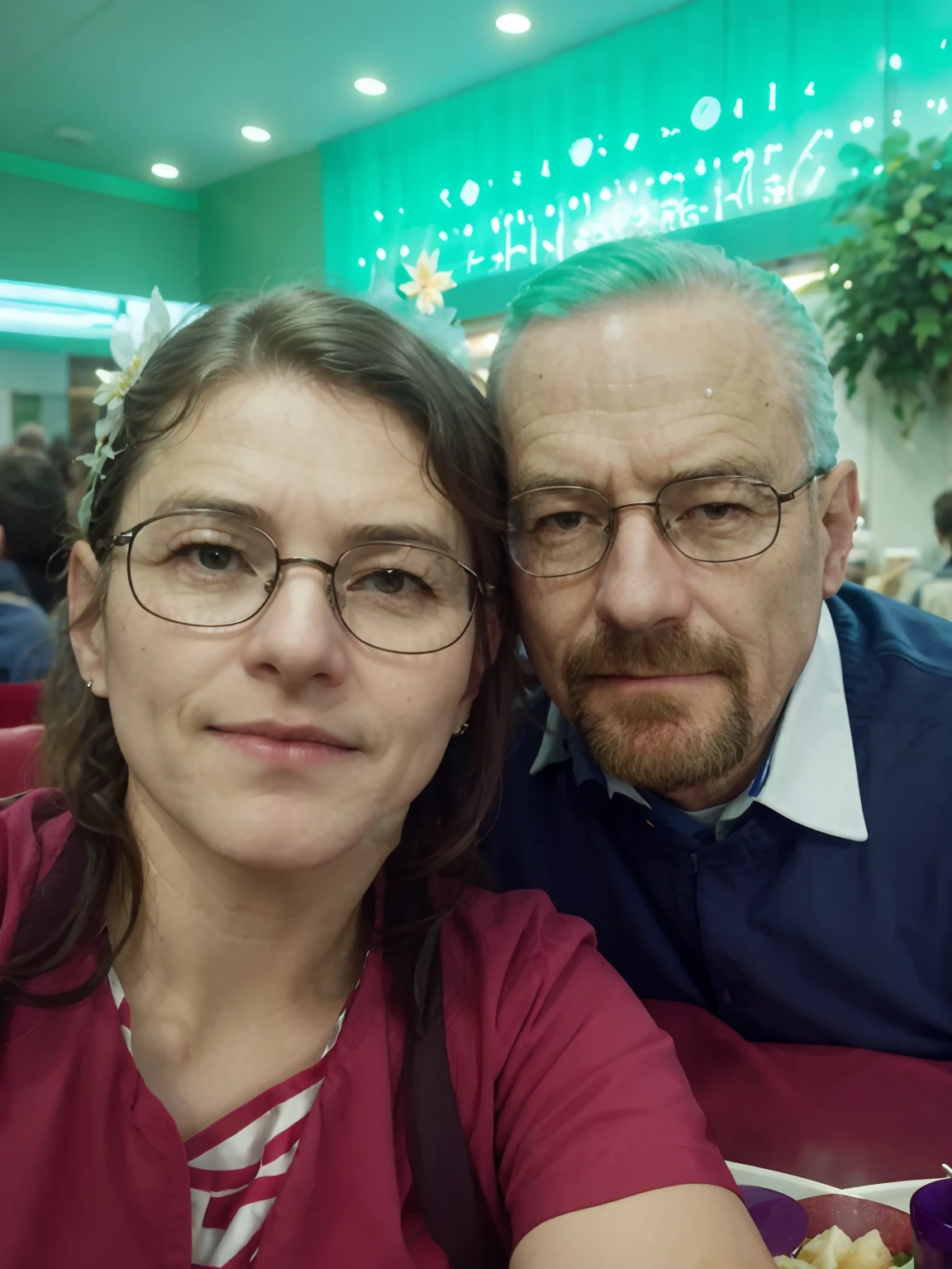 There are two people who are sitting together at a table, non blurry, audience selfie, muito feliz!, 4 5 I, muito bobo olhando, momma and papa, divertindo-se, non blurry, Casal feliz, foto ruim, Directed by: Lee Loughridge, foto selfie, Foto tirada em 2018, imagem de perfil, Directed by: Nandor Soldier