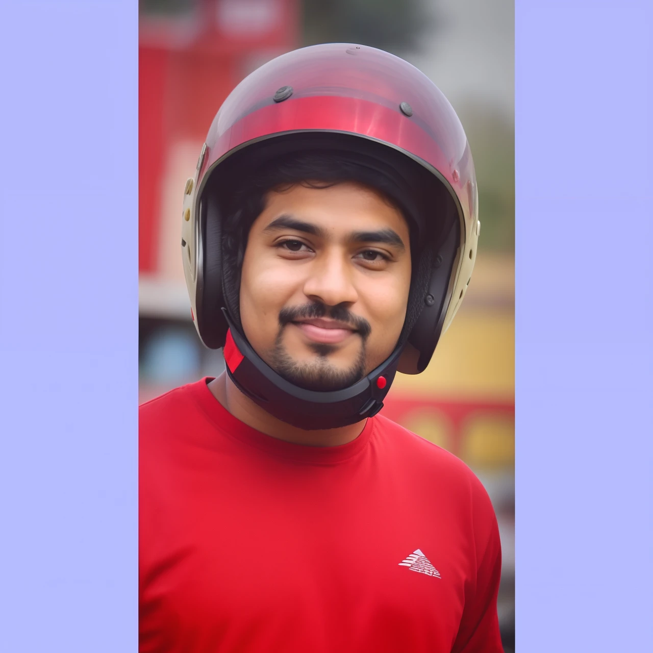 there is a man wearing a helmet and a red shirt, without helmet, wearing helmet, wearing a round helmet, wearing skating helmet, wearing a helmet, inspired by Bikash Bhattacharjee, no helmet, wearing skate helmet, candid picture, facebook profile picture, no helmet!!!!, portait photo profile picture, helmet on face, headshot profile picture, facebook post