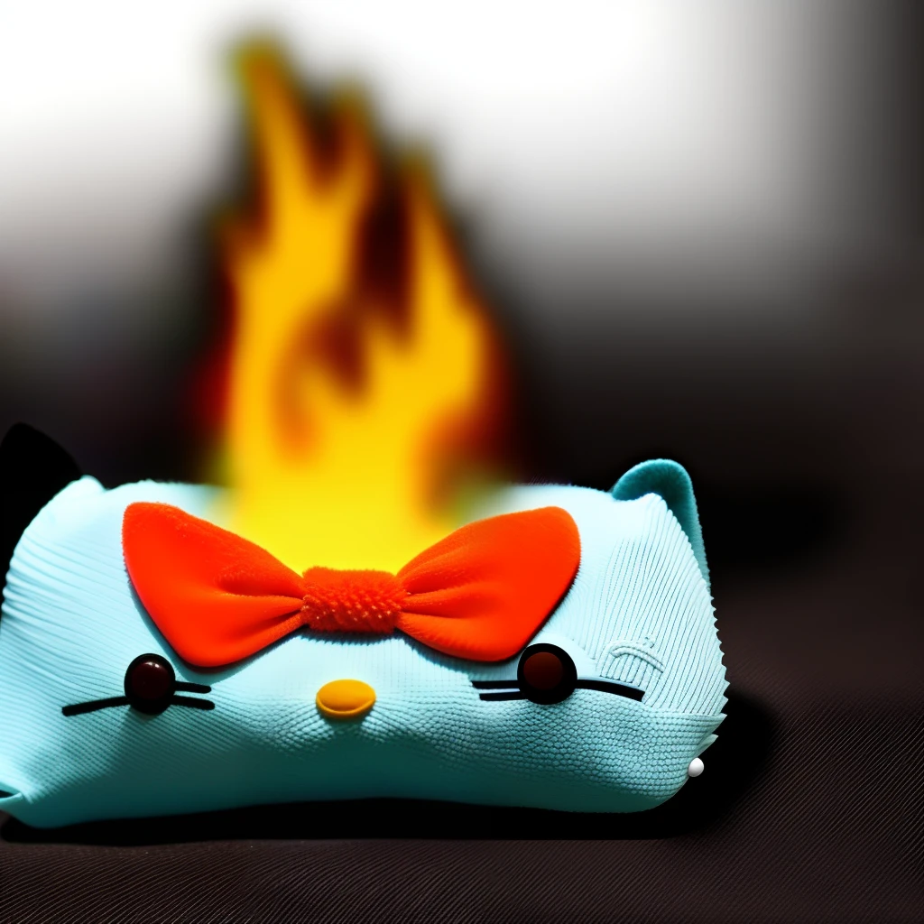small hello kitty shrouded in darkness and flames evil scary