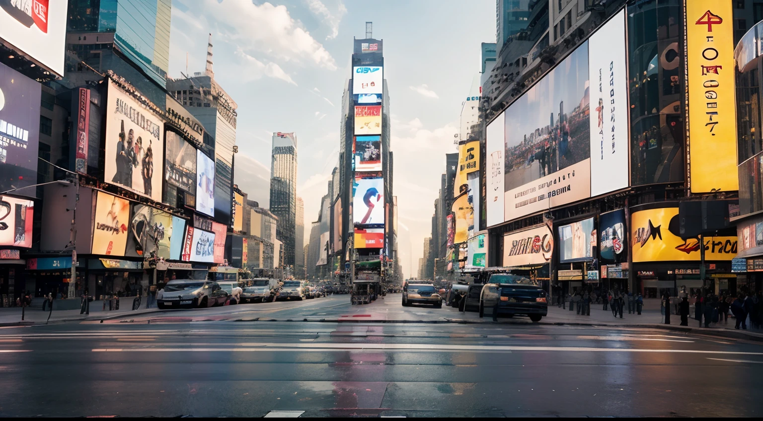a hyper realistic photography of Times Square in hong kong, no people, no words, Nikon D850 DSLR 4k camera, 100mm lens, F 1.2 aperture setting, bright and natural lighting, vibrant, fun and relaxing atmosphere