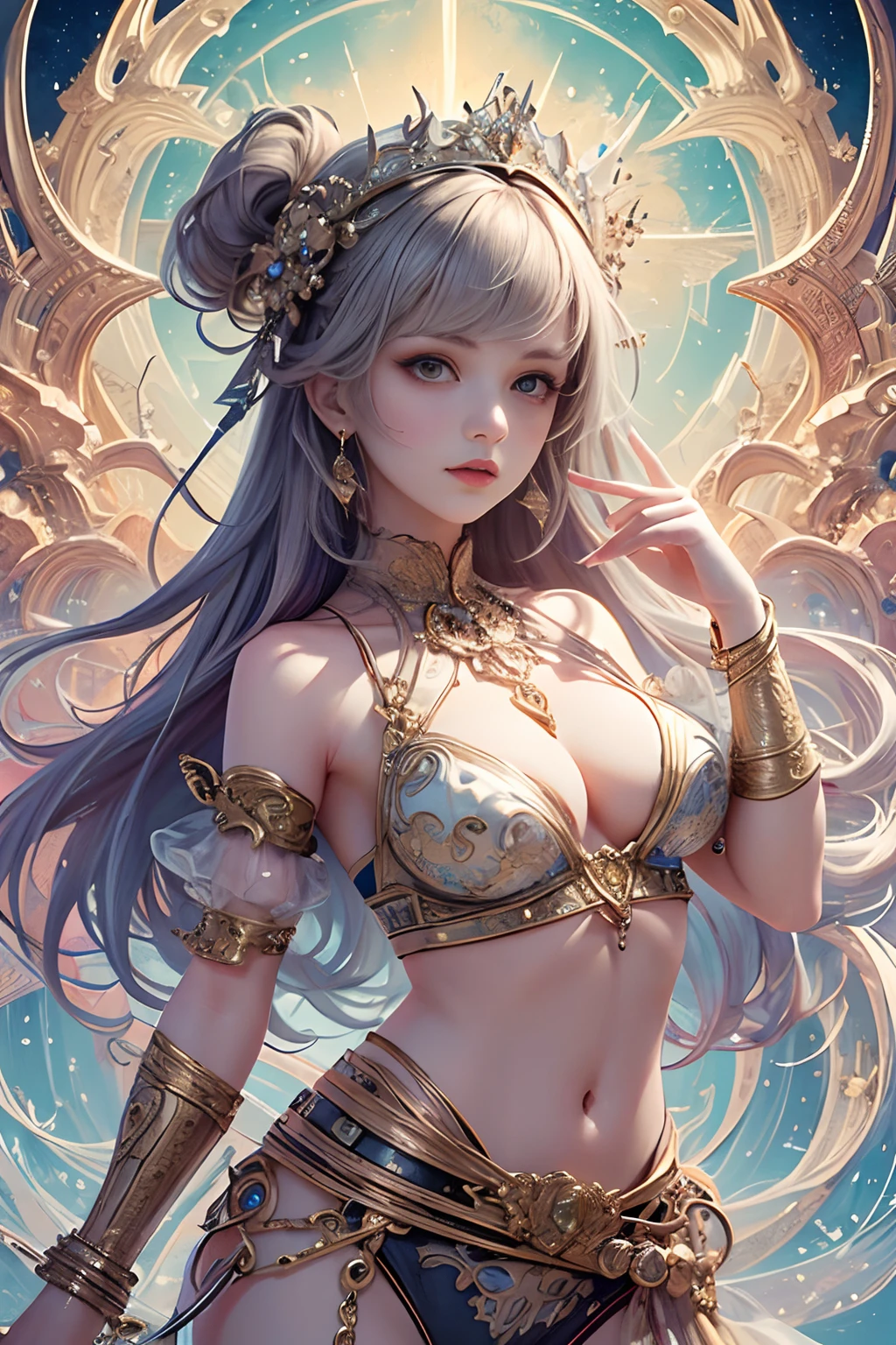 (Masterpiece, Top quality, Best quality, offcial art, Beautiful and aesthetic:1.2), (1 Fantasy Girl), Extremely detailed, ornate jewelry, (Fractal art:1.3),Colorful,Highest detail.