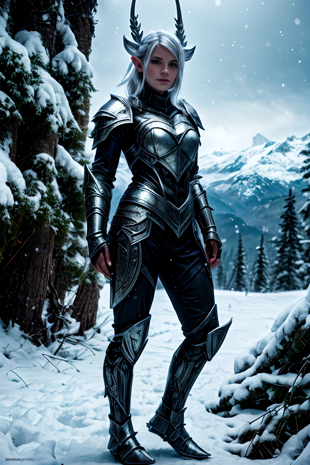(full body:1.4), beauty face girl snow elf, light glass armor from skyrim, white short hair, spread legs, snow montain background, intricate details, insanely detailed, highest quality, (highly detailed:1.4), detailed skin, detailed face, photorealistic, realistic, sharp focus, 8k,(High Contrast:1.3)