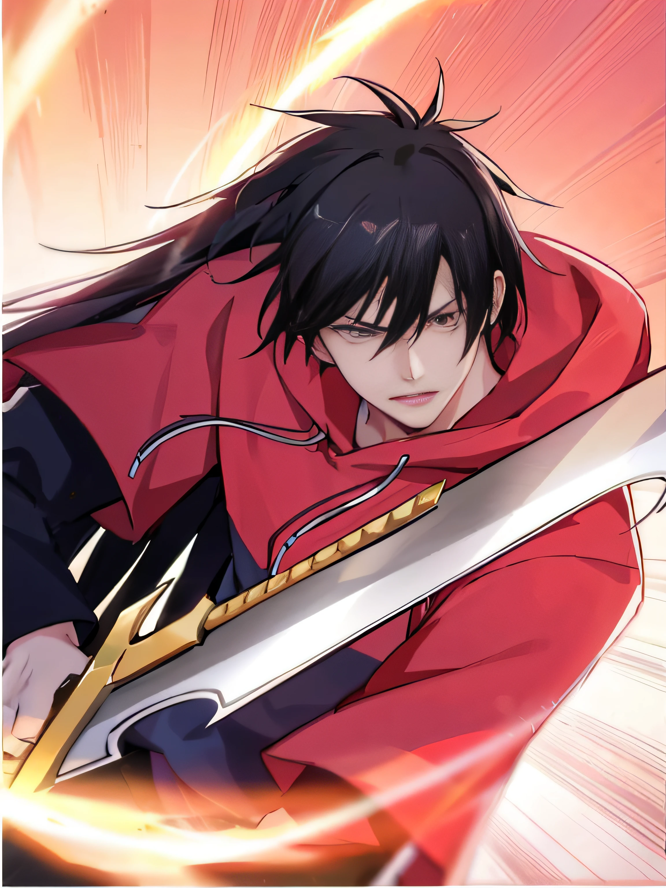 um close up de uma pessoa segurando uma espada em uma jaqueta vermelha, Hijikata Toushirou de Gintama, Heise Jinyao, espadachim, Ike Nobutaka, Alucard, Manhwa, estilo anime como destino/noite de estadia, Okata Kazuto., hijikata toushirou, the former demon king, filho de sparda