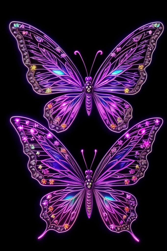 A fantasy butterfly made of neon lights,ultra - detailed,Fairytale lighting,フォトリアリスティック,Bright colors,Volumetric light,HDR。