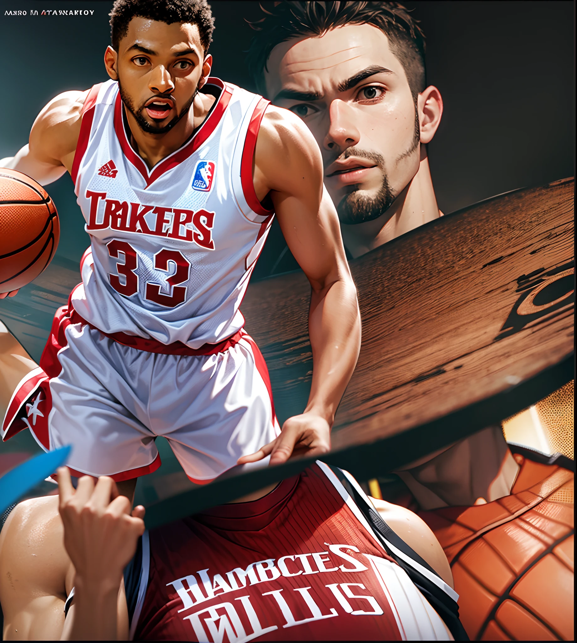 Tracy McGrady in red basketball jersey, play basketball, American cartoon, 3D, ultra details --auto --s2