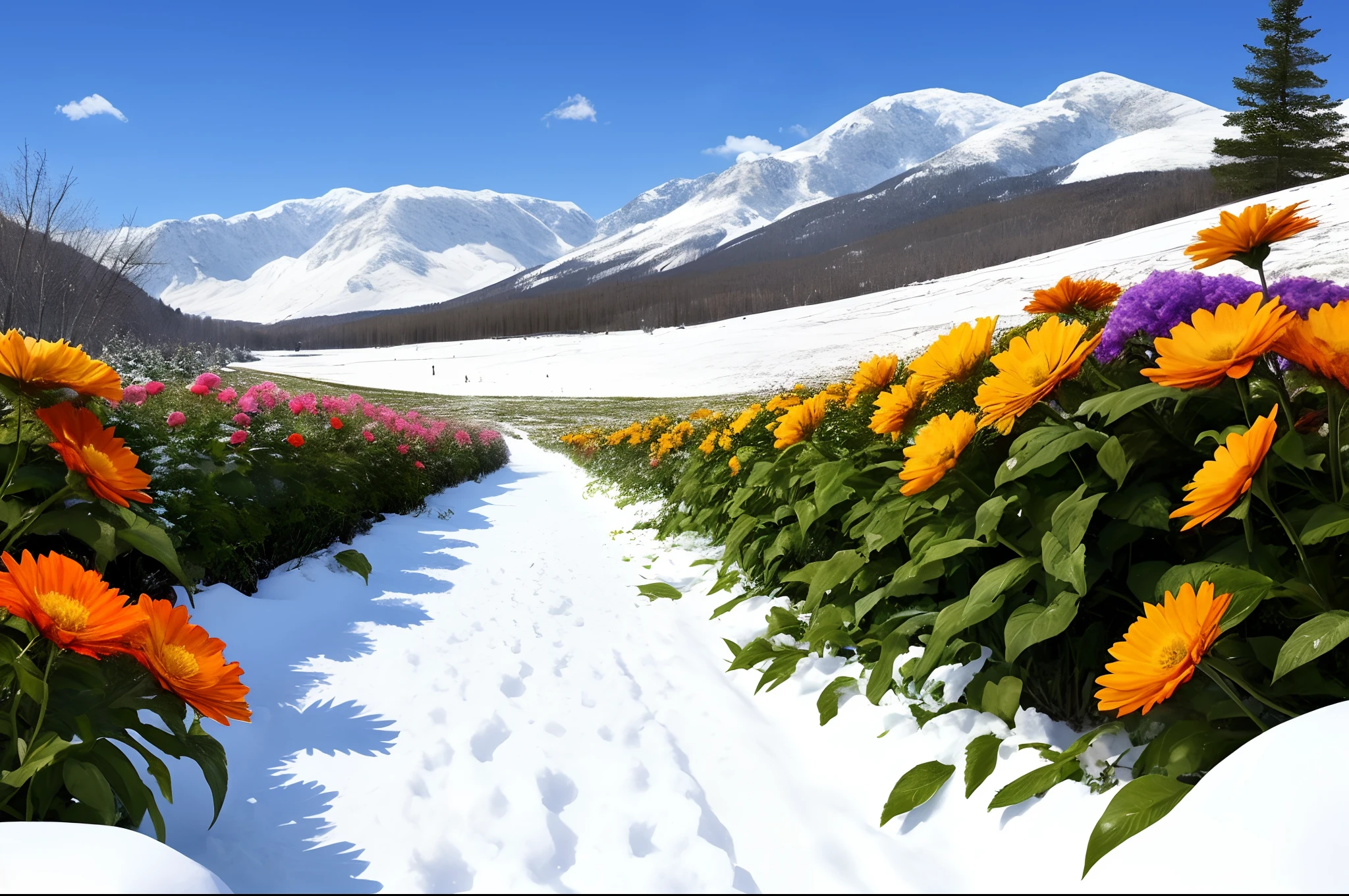 snowfield,fresh flowers,𝓡𝓸𝓶𝓪𝓷𝓽𝓲𝓬