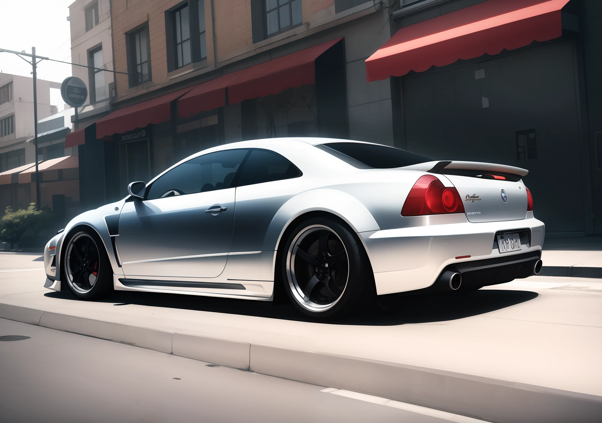 there is a silver car parked on the side of the road, Corpo largo, KodakChrome : : 8 mil, carros realistas, hiper realista", hiper realista ", ultra realista", ultra realista ", super realista", modificado, um hiper realista, gta 6 estilo, postprocessed, estilo de arte fotorrealista, estilo hiper realista, Estilo de GTA V obras de arte, Jogo CG